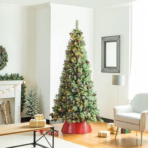 Miniatura 2 de Glitzhome Collar de árbol de metal galvanizado de 26 pulgadas de D, falda de árbol de metal, cubierta de base de árbol, anillo decorativo para árbol