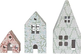 Creative Co-Op Printed Paper Mache Houses with Berry and Tree Patterns, Multicolor, Set of 3