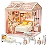 DIY Play Miniature Bedroom Kit – 82Pcs 1:20 Scale Cozy Dollhouse Room Toy with LED Light & Blister Packaging, Connectable Tiny House Model for Kids 8+ & Teens