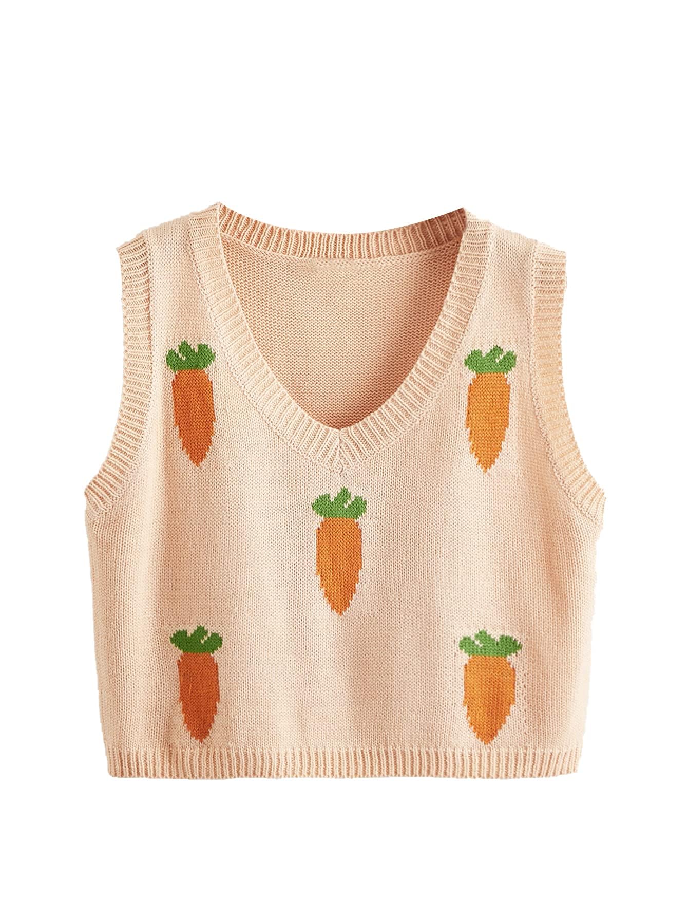 Floerns Womens Sleeveless Round Neck Cute Strawberry Sweater Vest Crop Shirt Top