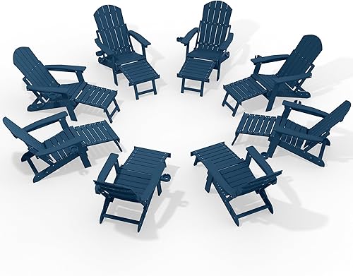 Miniatura 55 de YEFU Juego de 4 sillas Adirondack ajustables con reposapiés, sillas Adirondack ajustables de 5 niveles con otomana retráctil y 2 portavasos, sillas