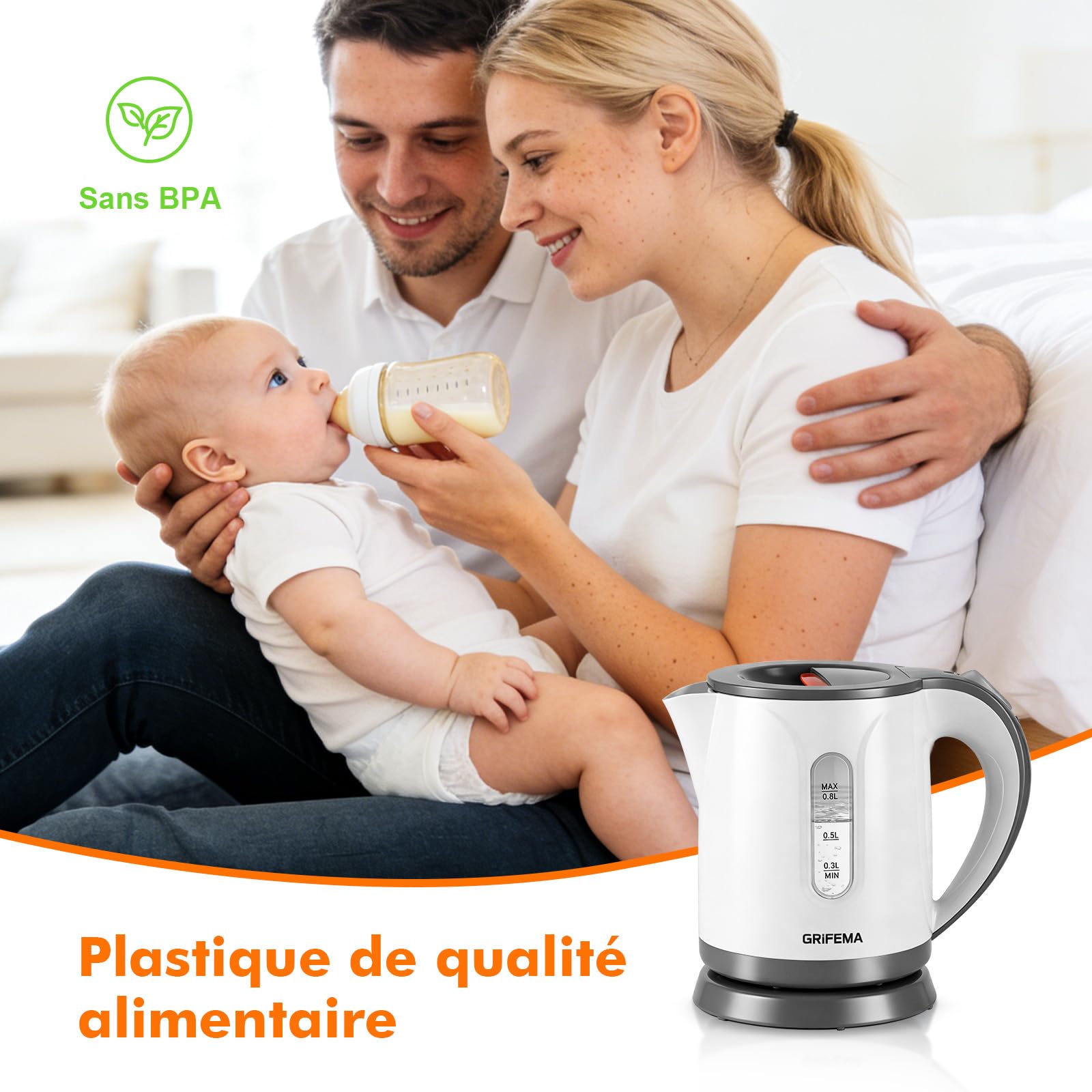 GRIFEMA GC1001 Bouilloire Électrique 0,8L 1100W Filtre Anti-Calcaire Amovible Arrêt Automatique