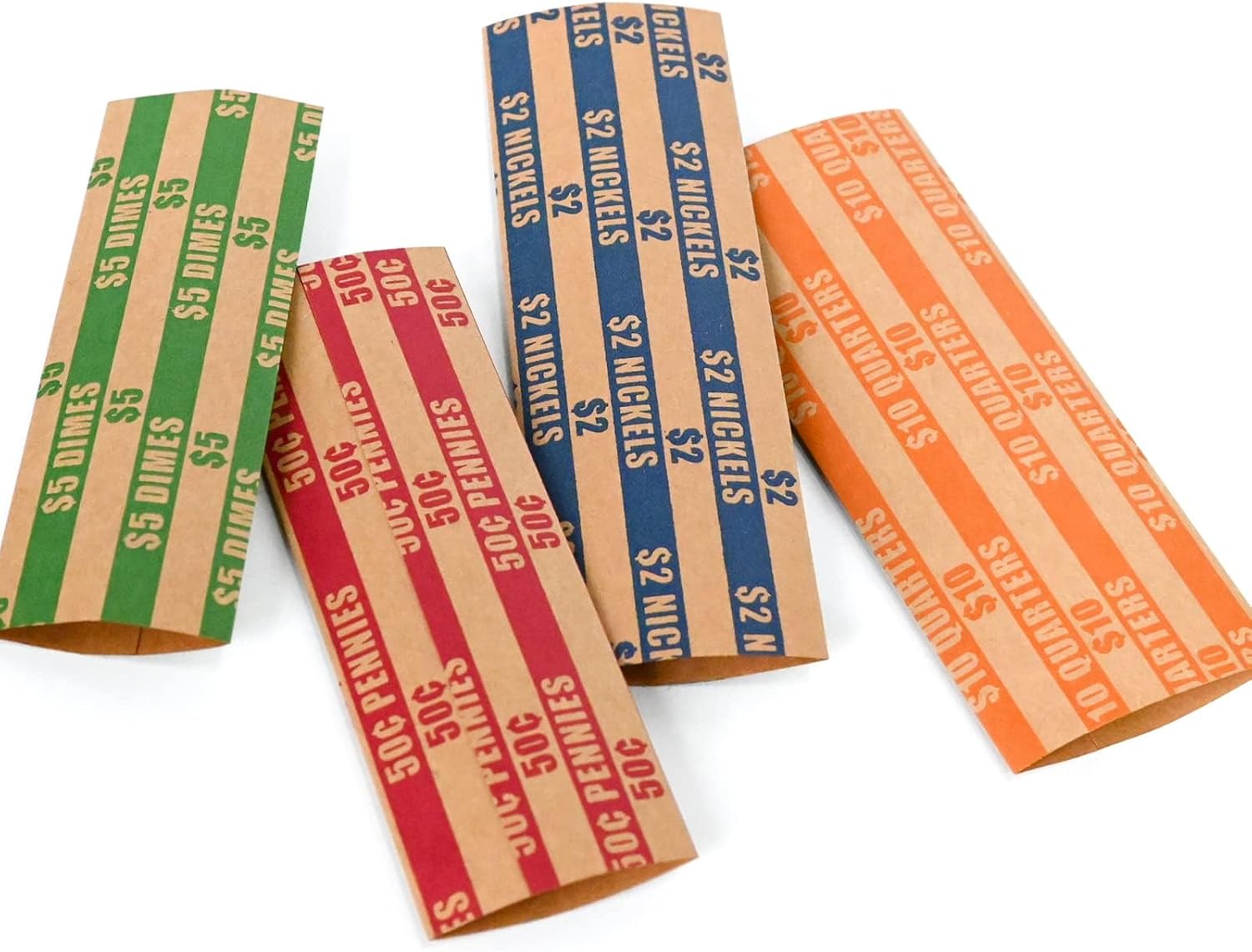 L LIKED 150 Assorted Flat Coin Wrappers, 50 Pennies, 50 Quarters, 25 Nickels & 25 Dimes, Heavy Duty Kraft Coin Roll Wrappers