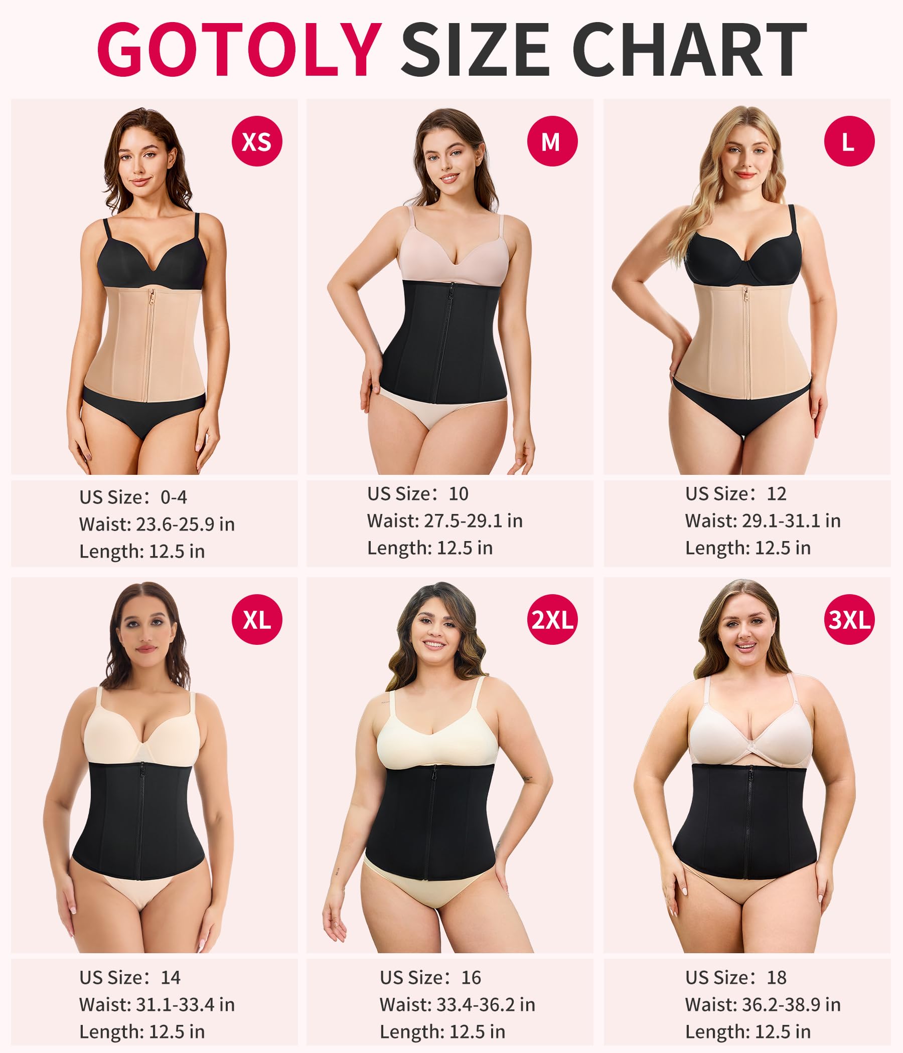 Gotoly Entrenador de cintura para mujer, corsé con cremallera, faja moldeadora para control de abdomen, faja de entrenamiento