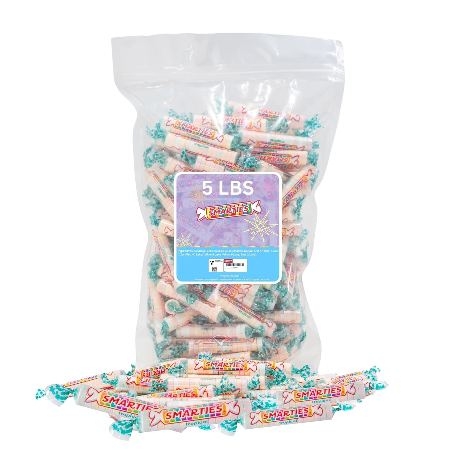 Smarties Tropical Candy Rolls - Gluten Free & Vegan Tropical Flavor Treats - Hard Candy Individually Wrapped - Peanut Free Plant Derived Ingredients - Halloween Hard Candy - 5 Pound Bag (Pack of 1)