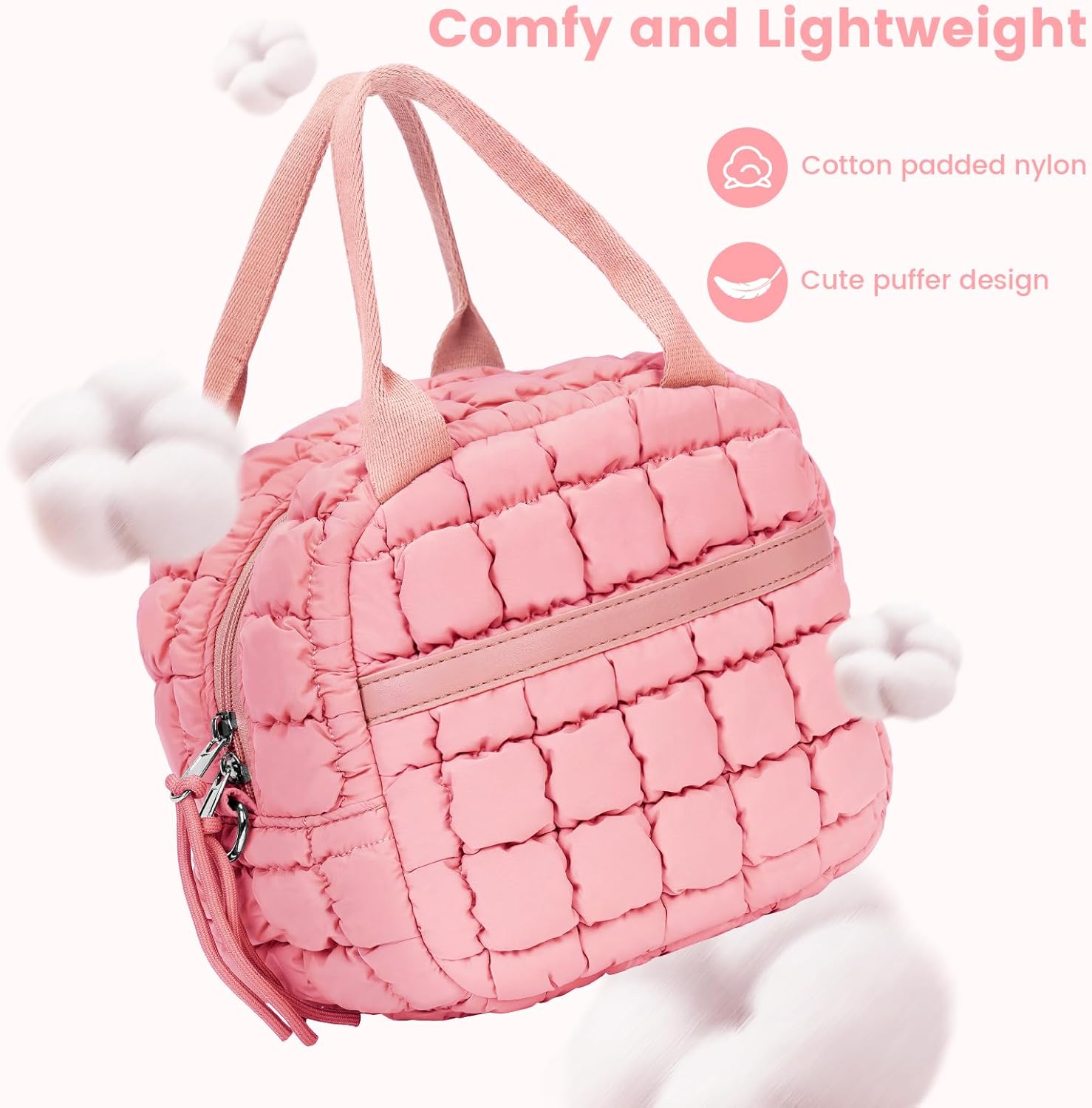 Cute Lunch Box for Women Quilted Lunch Bag with Strap Leakproof Insulated Puffer Lunch Cooler Tote Bags for Office Work, Pink - Image 5