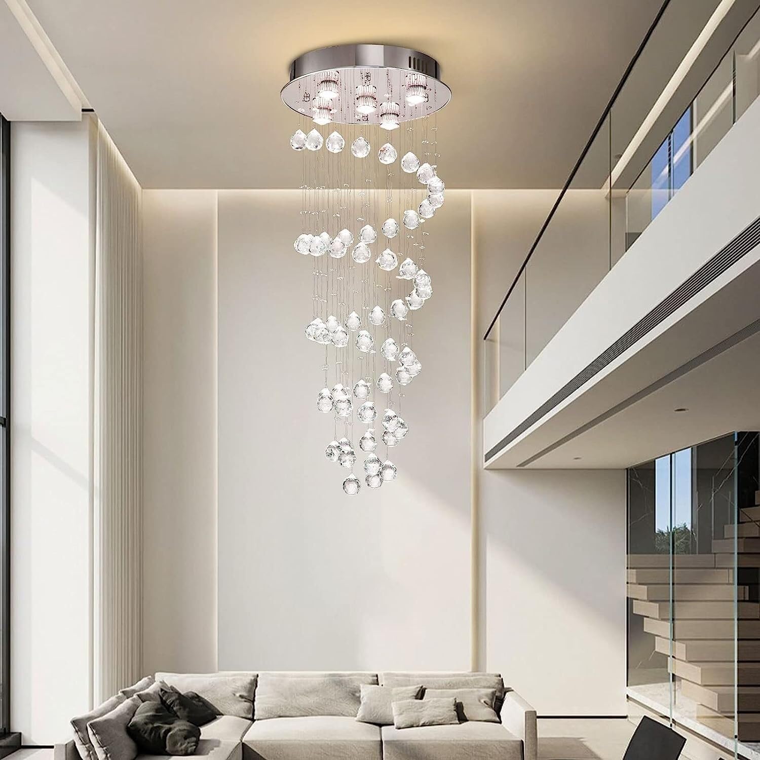 Żyrandole Schody Żyrandol Współczesne żyrandole wirowe K9 Kryształowa spiralna kula Lampa wisząca w kształcie kropli deszczu do salonu Jadalnia Foyer Hotel -50 * 150 cm (50 * 150 cm)