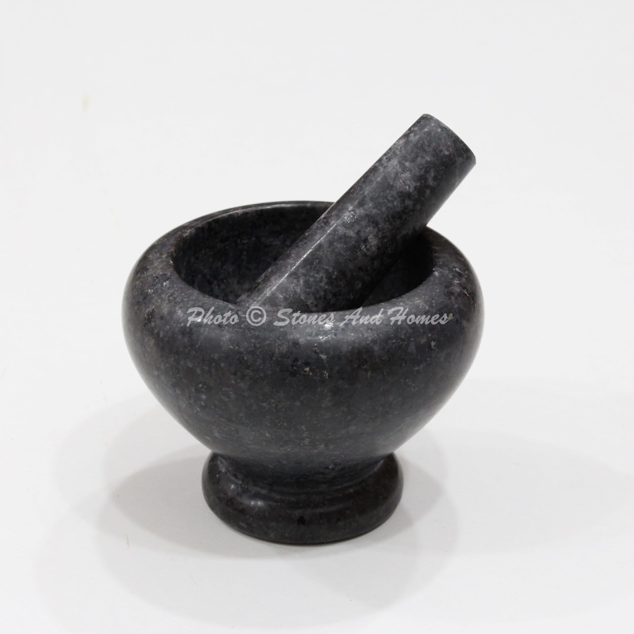 Juego de mortero y mortero negro indio de granito, hierbas, especias, molino de piedra para el hogar y la cocina, 4 pulgadas, piedra redonda pulida y robusta, molcajete, especias (10