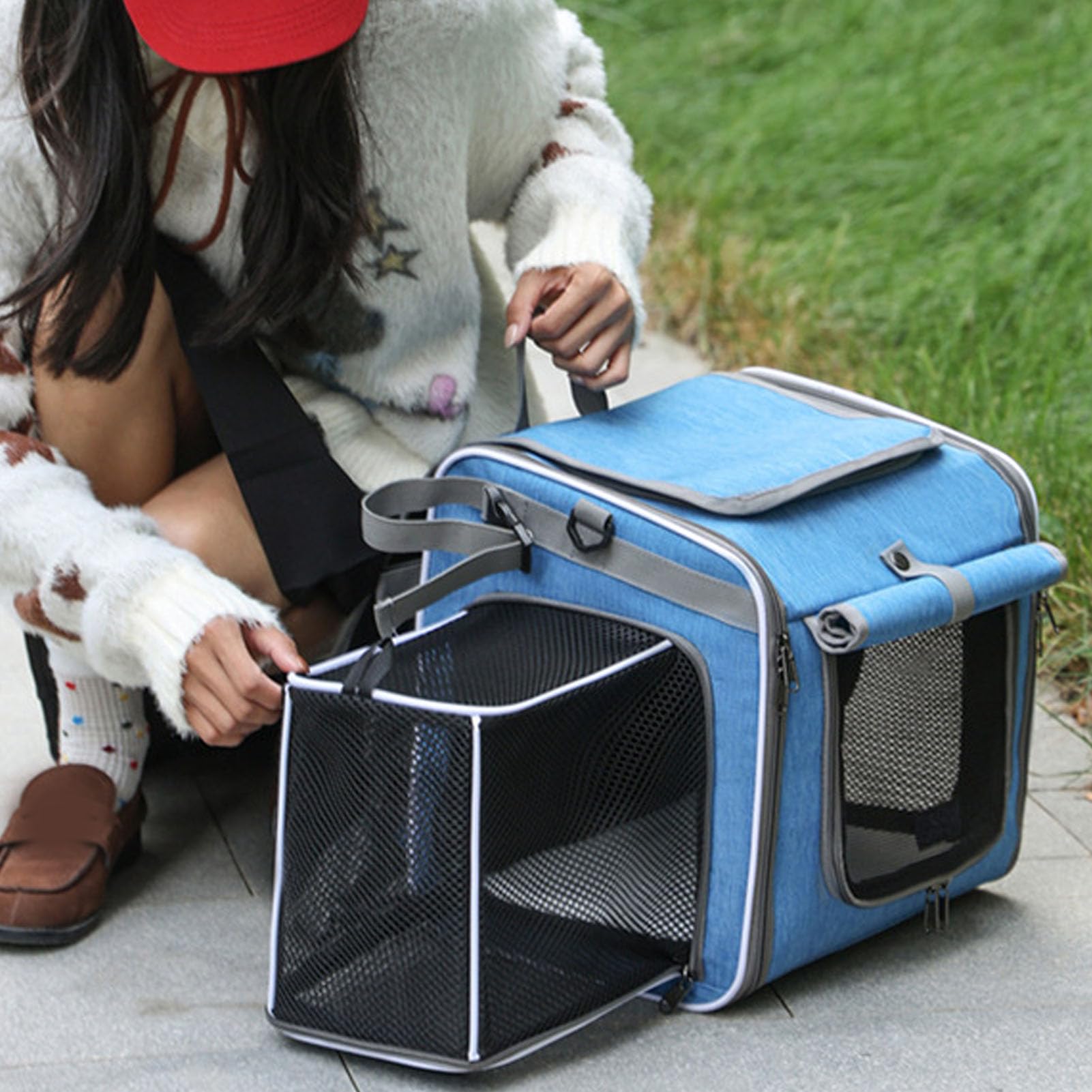 Portabicicletas para Mascotas, Cesta Frontal Expandible con Soporte para Manillar de Liberación Rápida, Tela Oxford Resistente Al Agua para Perros de hasta 8kg (Blue)