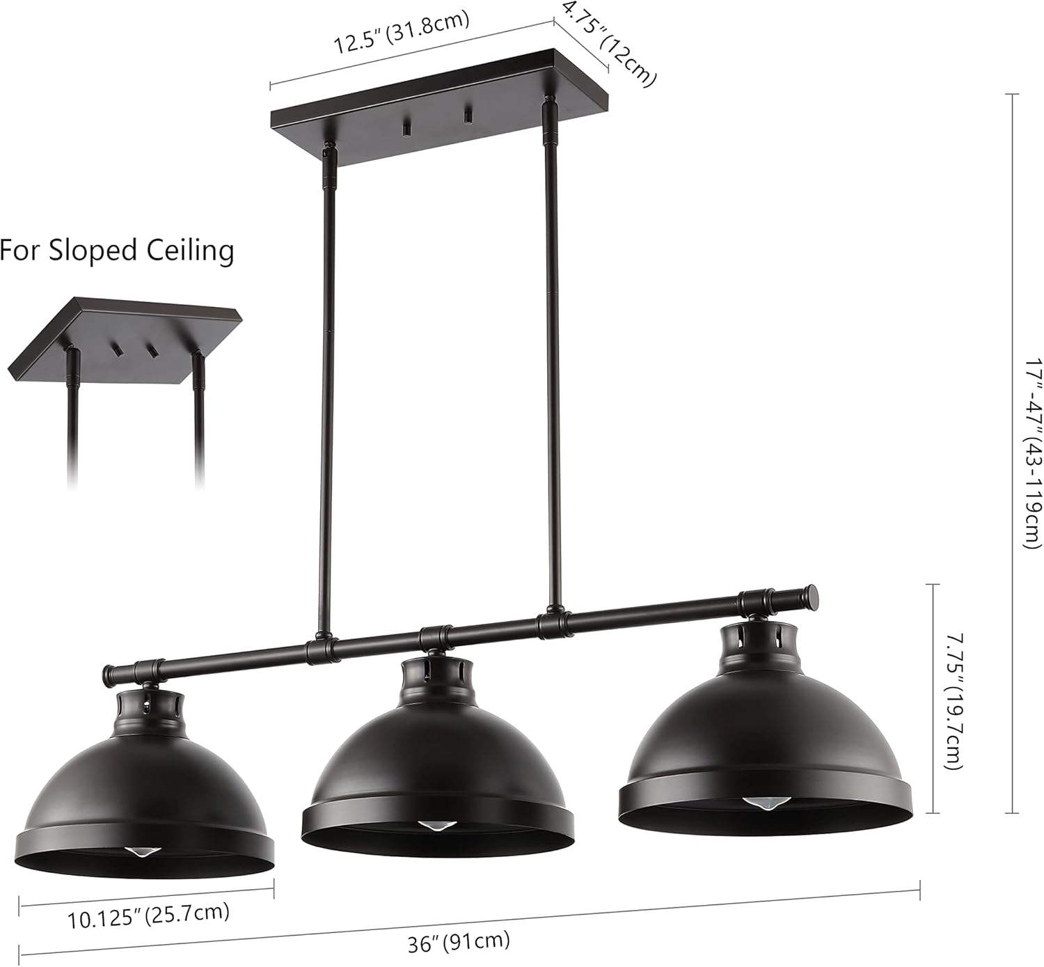 JONATHAN Y 36" Oil Rubbed Bronze 3-Light Iron Linear Pendant Light, Industrial Modern Farmhouse Fixture for Kitchen Island Dining Room, Adjustable Height, LED Bulbs Included JYL1117A