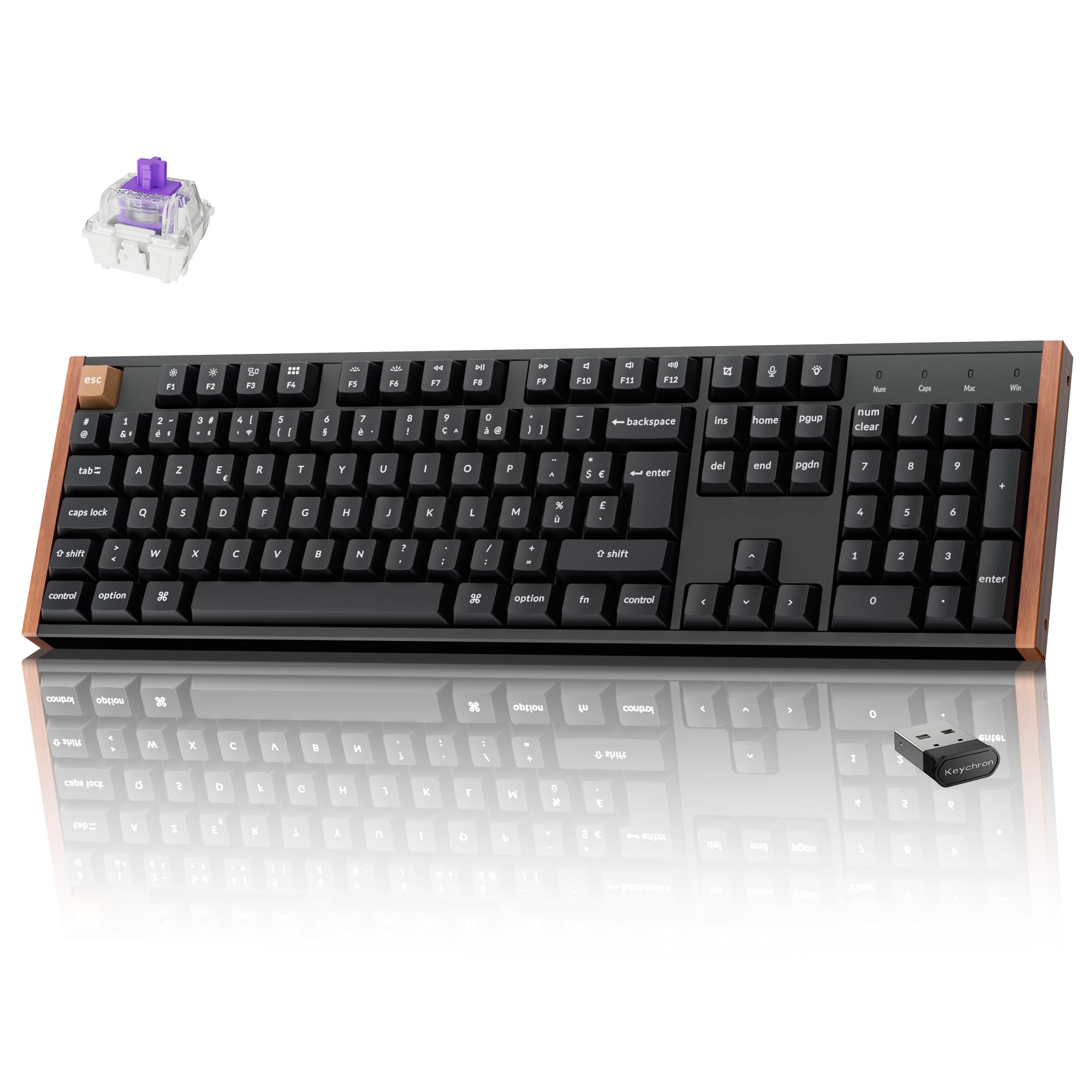 Keychron K10 HE Clavier AZERTY Magnétique sans Fil, 100% ISO-FR Layout, Point d’Activation Réglable, RGB, Touches PBT à Profil Cherry Sublimées, pour Mac/Windows/Linux, Cadre Latéral en Bois, Noir