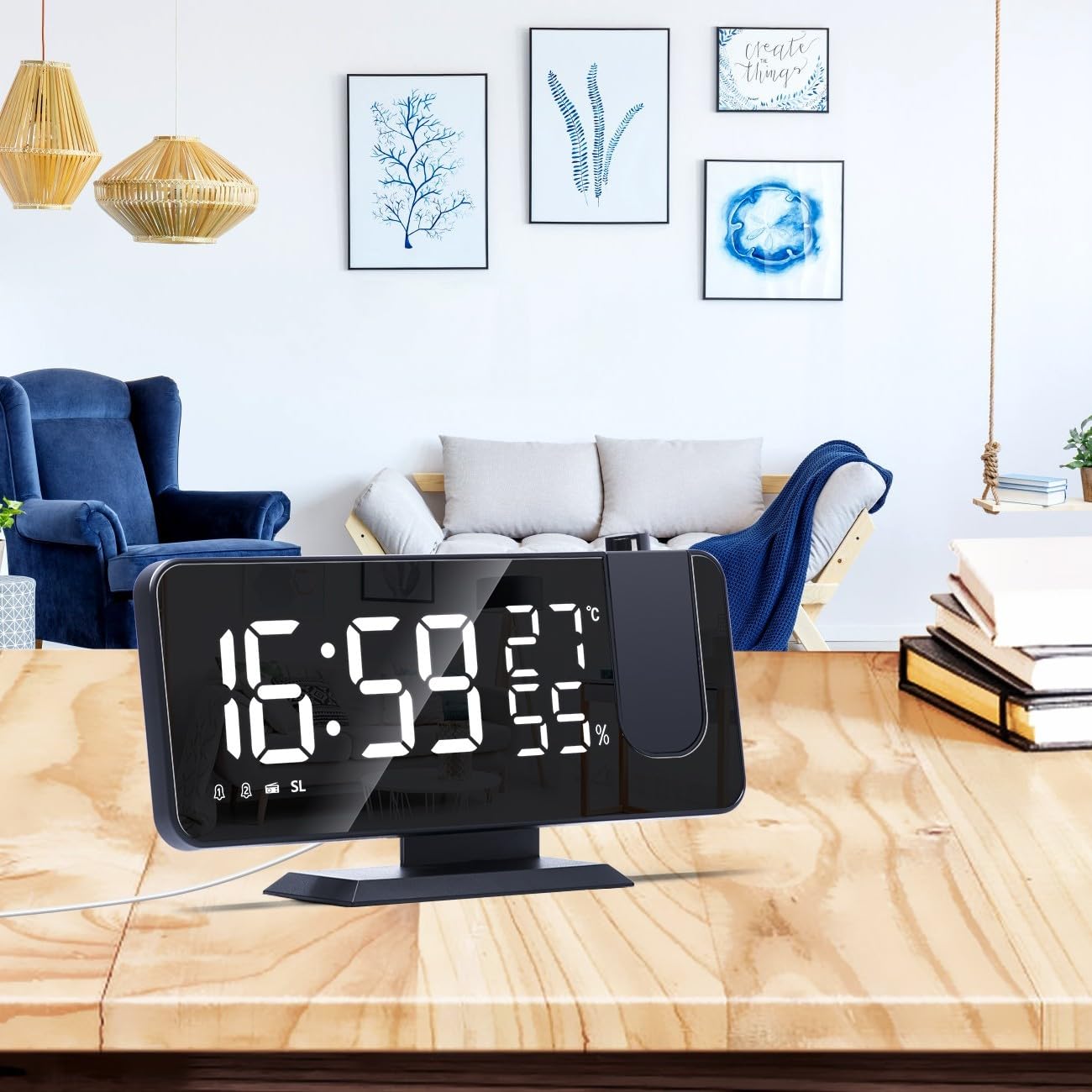 Réveil avec port de charge USB et minuterie de sommeil (texte noir + blanc)