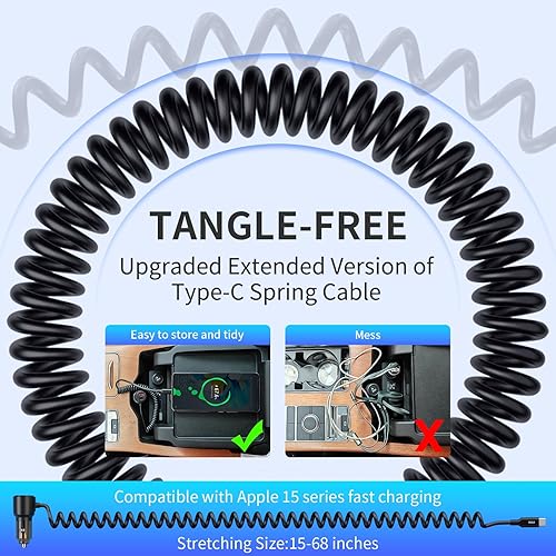 Miniatura 5 de Cargador de coche retráctil 3 en 1 de 110 W con cable tipo C, cuerpo compacto, adaptador de carga rápida USB C para iPhone 15 Pro MaxPlus1413, iPad,