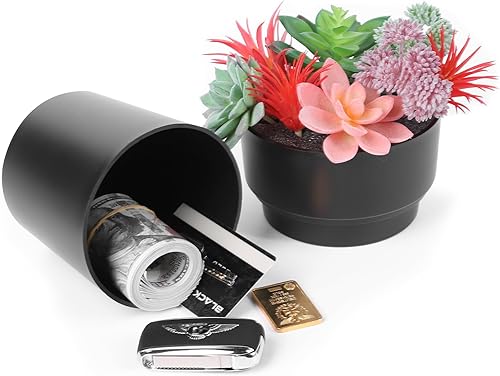 Maceta con compartimento oculto seguro y secreto, ocultador de llaves secretas, oculta una caja fuerte secreta para llaves (negro)