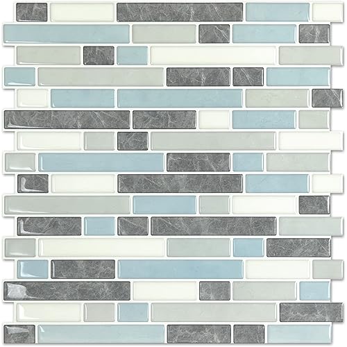 STICKGOO Thicker Design Peel and Stick Tile Backsplash, 12”×12”Stick on Backsplash for Kitchen, Self Adhesive Tile for Kitchen Backsplash and Bathroom(10 Sheets, Grey&Blue)