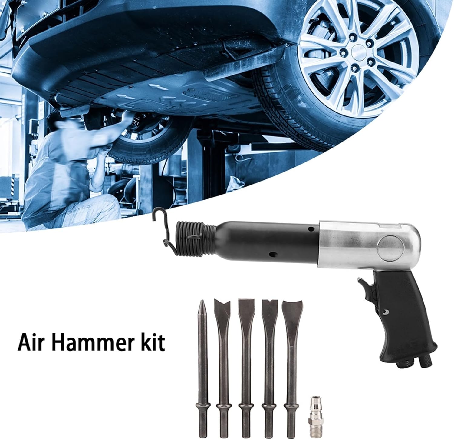 Air Hammer, 250mm Heavy Duty Air Pneumatic Hammer With Chisel Bits Tool Kit Air Hammer Chisel