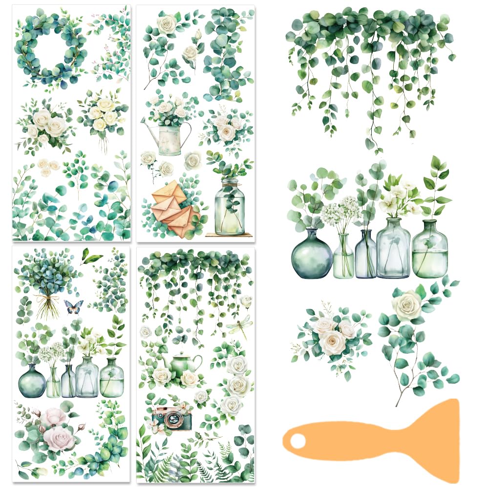 Transfert à frotter fleur pour meuble Lot de 4 feuilles imperméables 15x30 cm