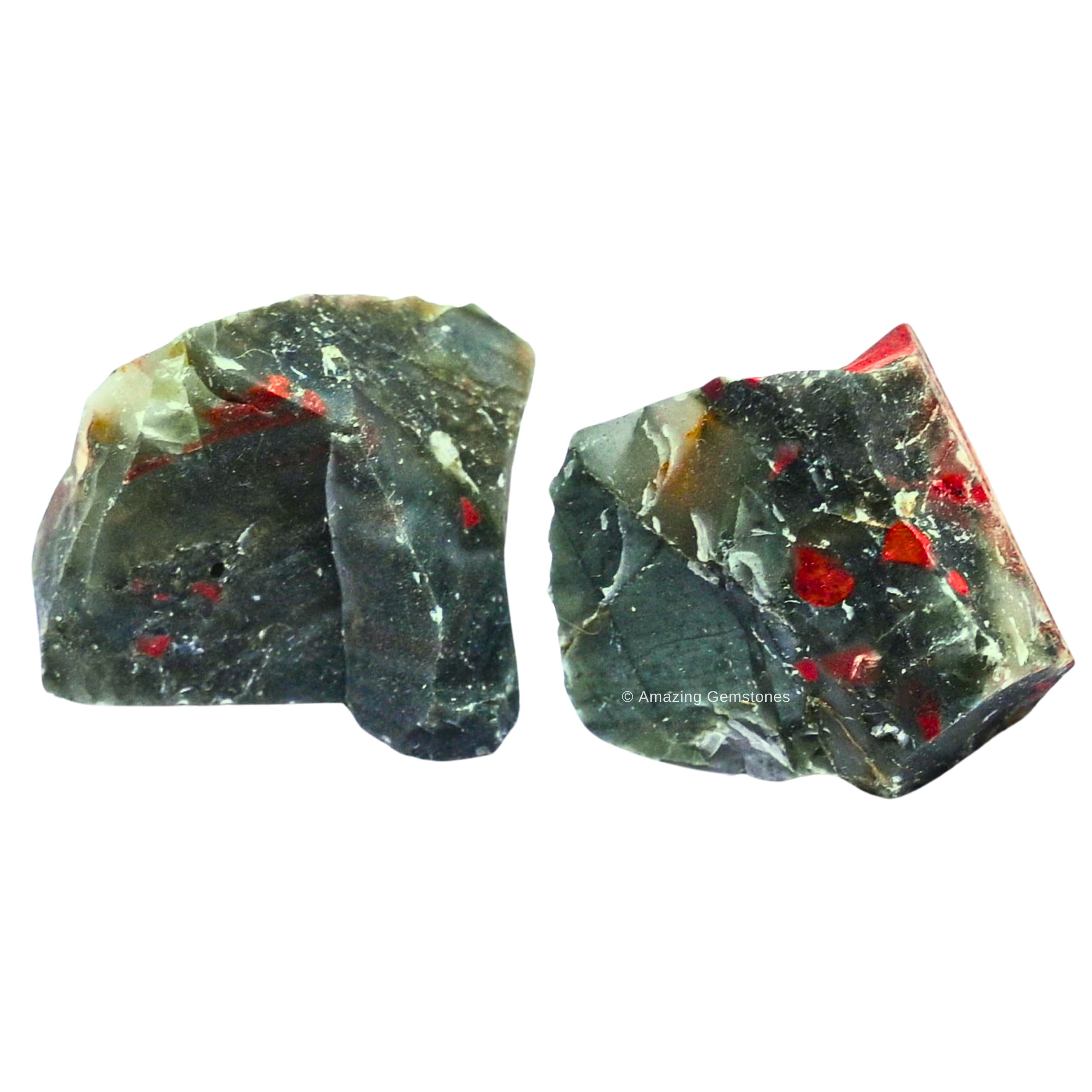 African Bloodstone Raw Crystals and Healing Stones, Natural Rocks for Tumbling - DIY Raw Stones and Crystals, 2 Pieces