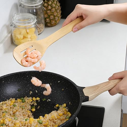 Miniatura 6 de 3Pcs Wooden Spoons for Cooking 12" Bamboo Slotted Spoon Spatula Kitchen Utensils Set for Non-Stick Pans Wooden Spatula for Nonstick Cookware