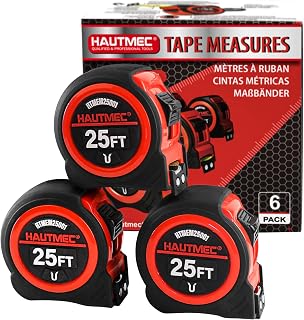 HAUTMEC 25 Ft Heavy Duty Tape Measure with Fractions & Magnetic Hook, 6-Pack Professional Retractable Measuring Tape for Construction, Carpentry, Contractors, Workshop & DIY 25001