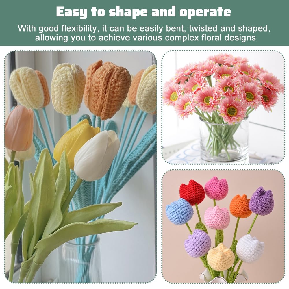 100 Steli Per Fiori Finti Verdi + Filo Metallico - Per Composizioni Floreali, 30cm X 2mm - Foto 5