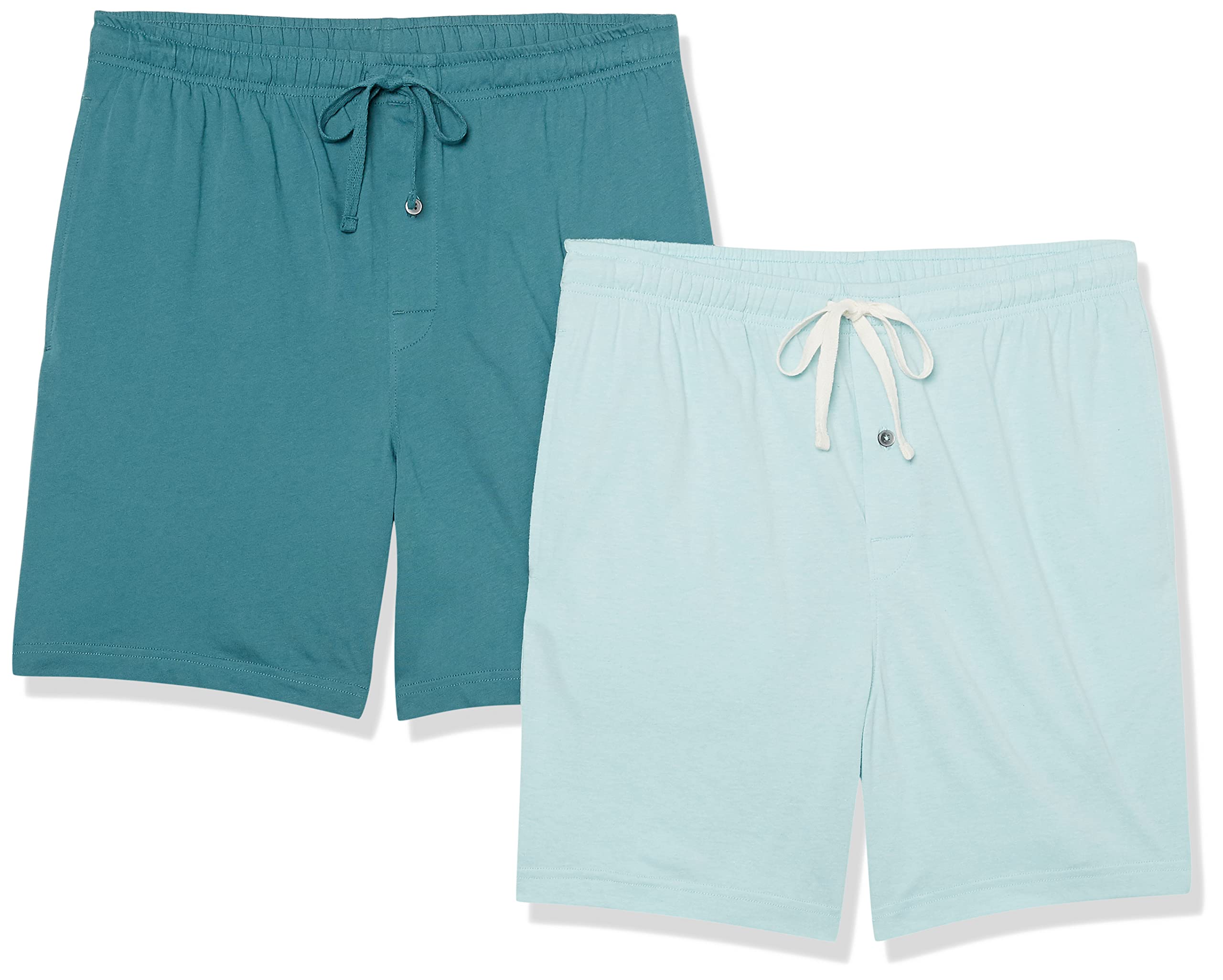 Amazon Essentials Men's 7" Cotton Knit Pajama Shorts, Loungewear, Pack of 2, Dark Turquoise Green/Ice Blue, XX-Small