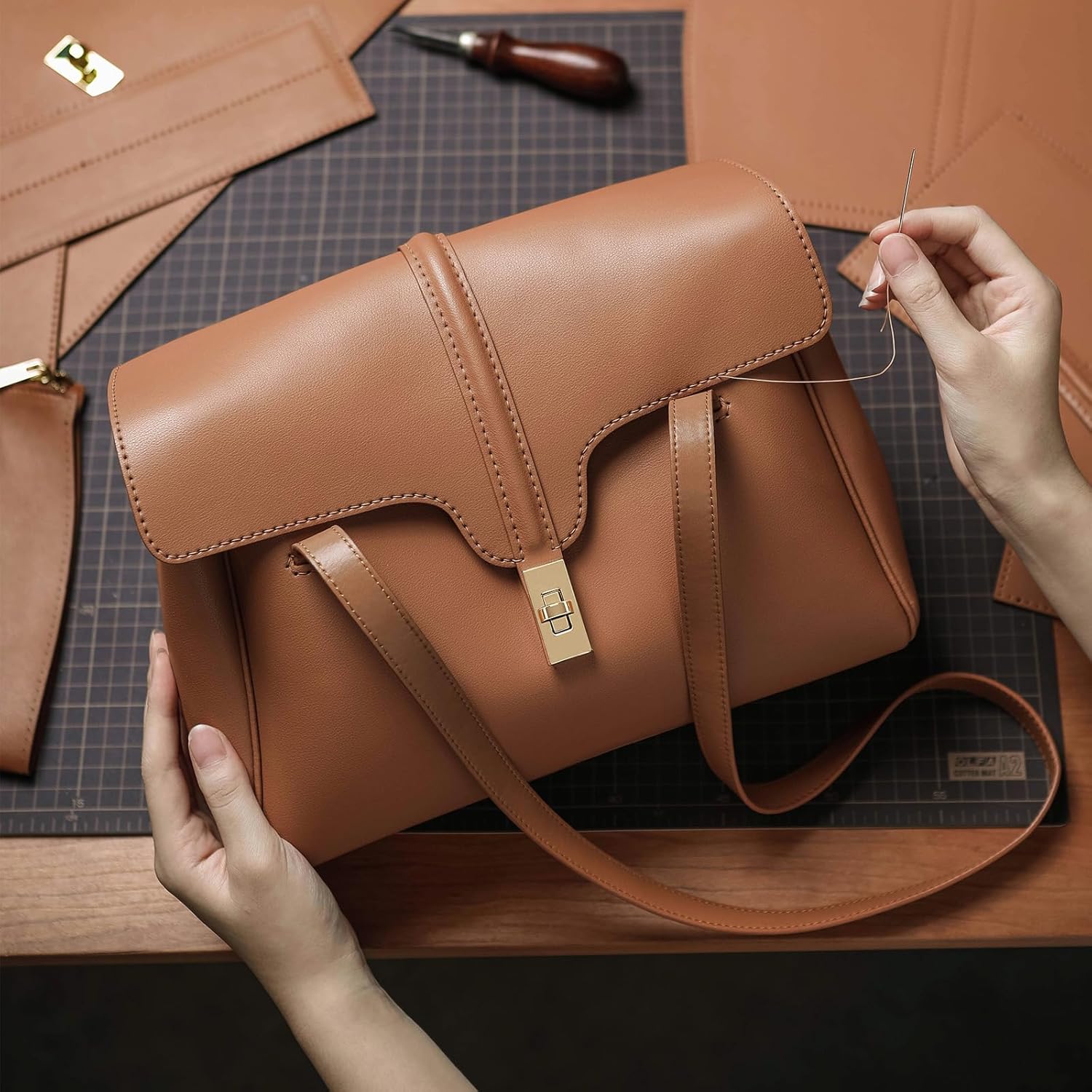 POPSEWING Soft 16 Tote Bag DIY Kit for Girls, Leather Working Kit with Bag Sewing Kits for Shoulder Bag