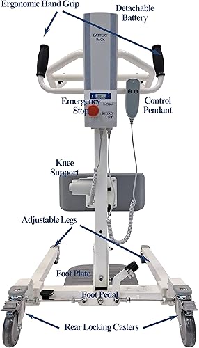 Miniatura 4 de Tuffcare Stand Up Electric Patient Lift - Sit to Stand, Standing Lift, Rhino Lift with Manual Low Base (Lift Only, NO Sling) 380 lb. Weight Capacity