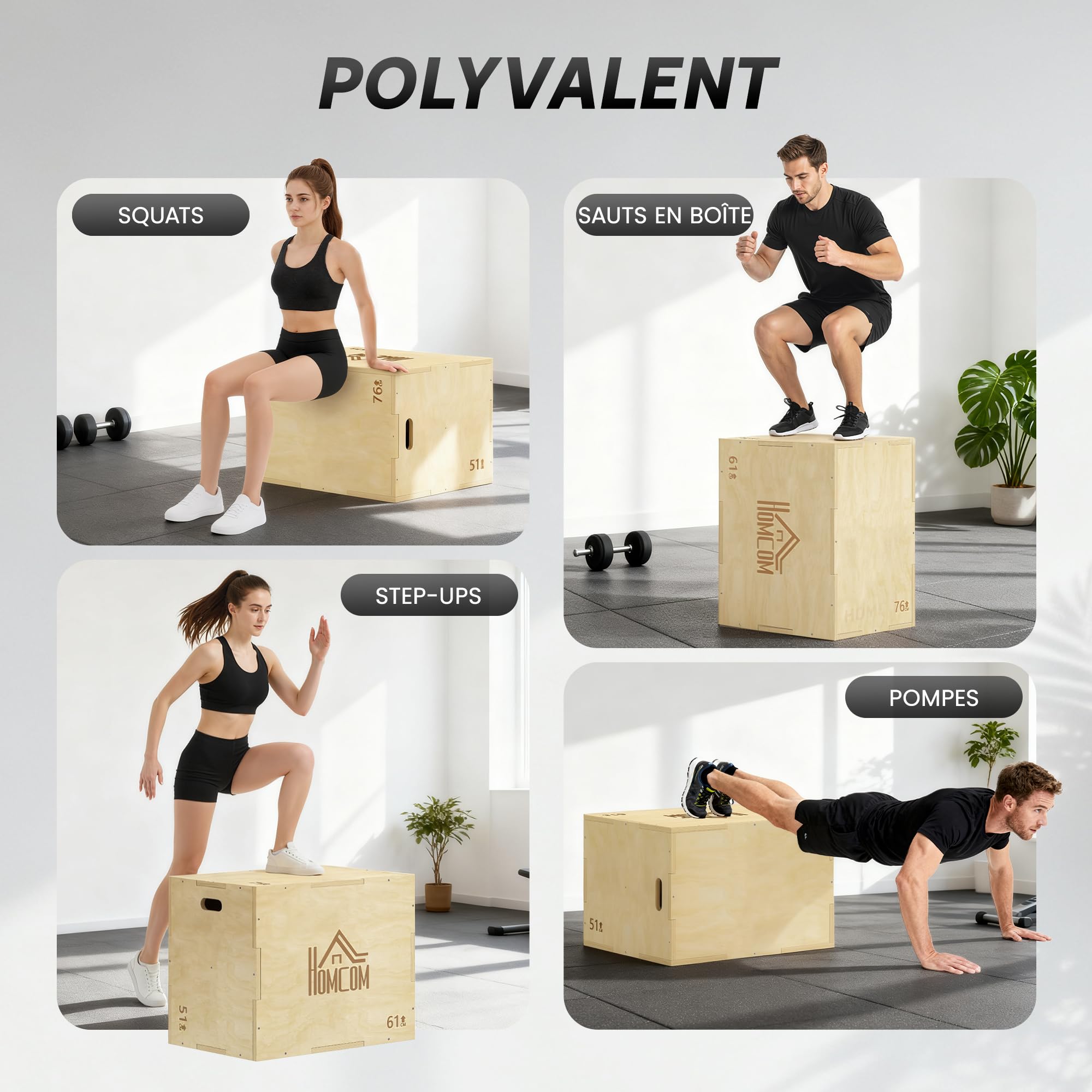 HOMCOM Box Jump pliométrie 3 en 1 Appareil boîte à Saut Musculation Fitness & entraînement croisé plyobox pour Box Training en Bois