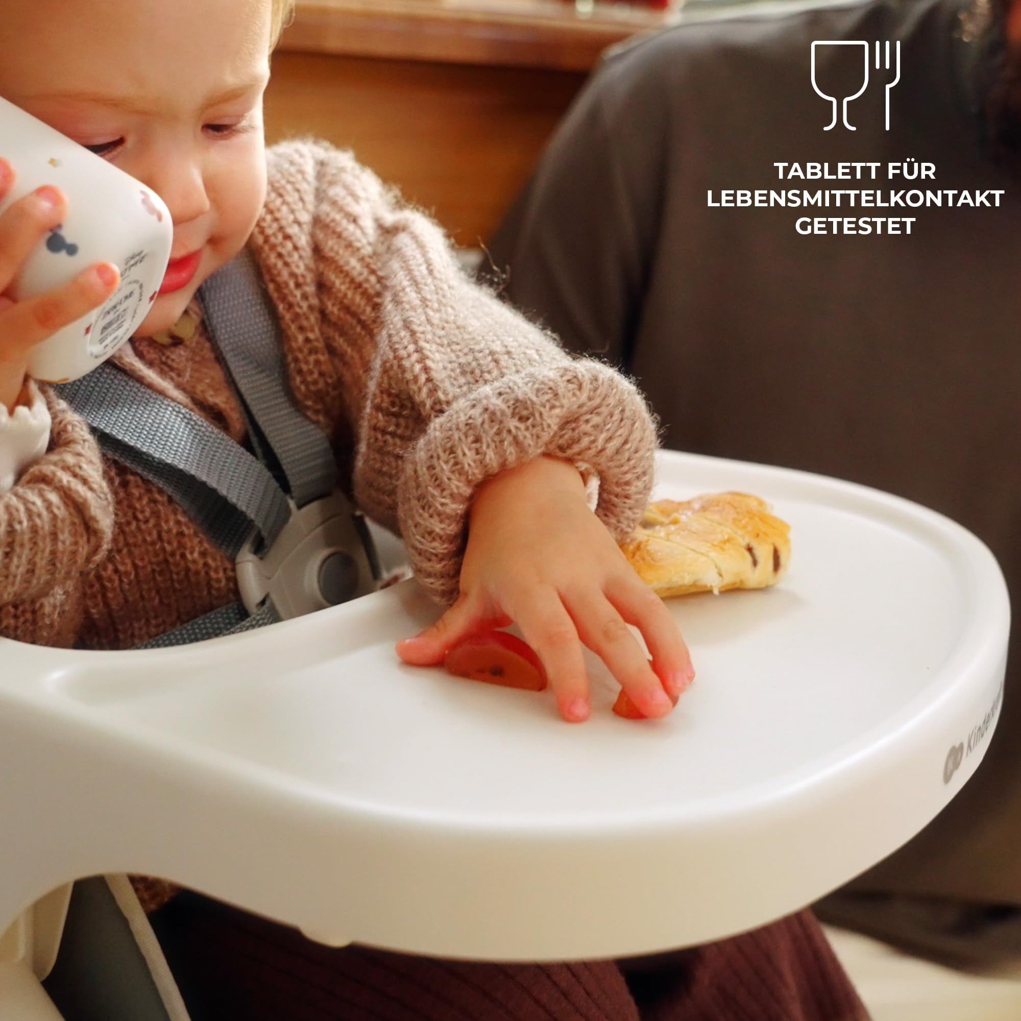Kinderkraft DINNLY Hochstuhl, Kinderhochstuhl, Babystuhl, Kombihochstuhl, ab 6 Monate bis 5 Jahre, Hellgrau