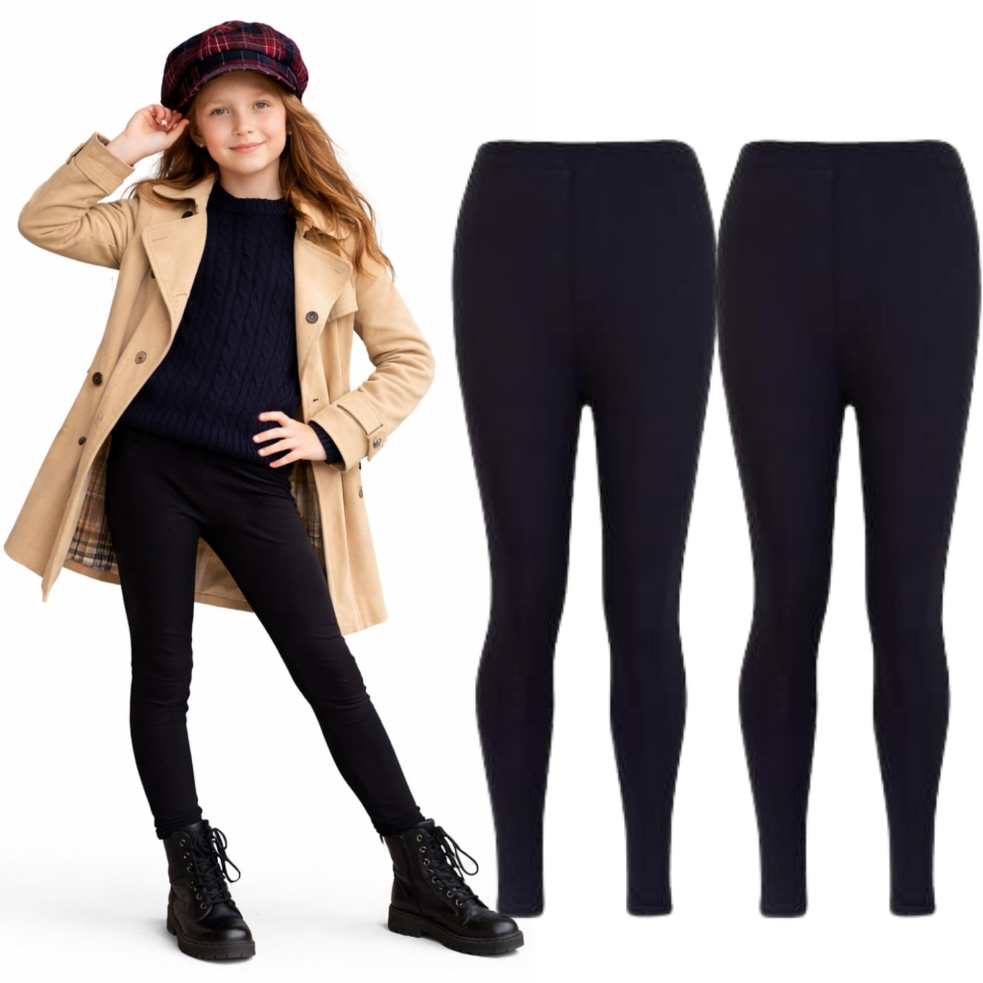 Panzy Girls Black Panzy® 2 Pack Kids Children Plain Stretchy 95% Cotton Leggings Ages 7 To 13 (13 Yrs, )