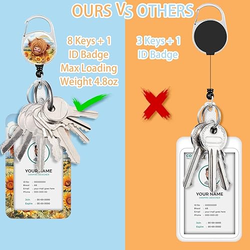 Miniatura 6 de Soporte para tarjetas de identificación con cordón, vaca de las tierras altas con girasoles, carretes retráctiles con cordones ajustables, para