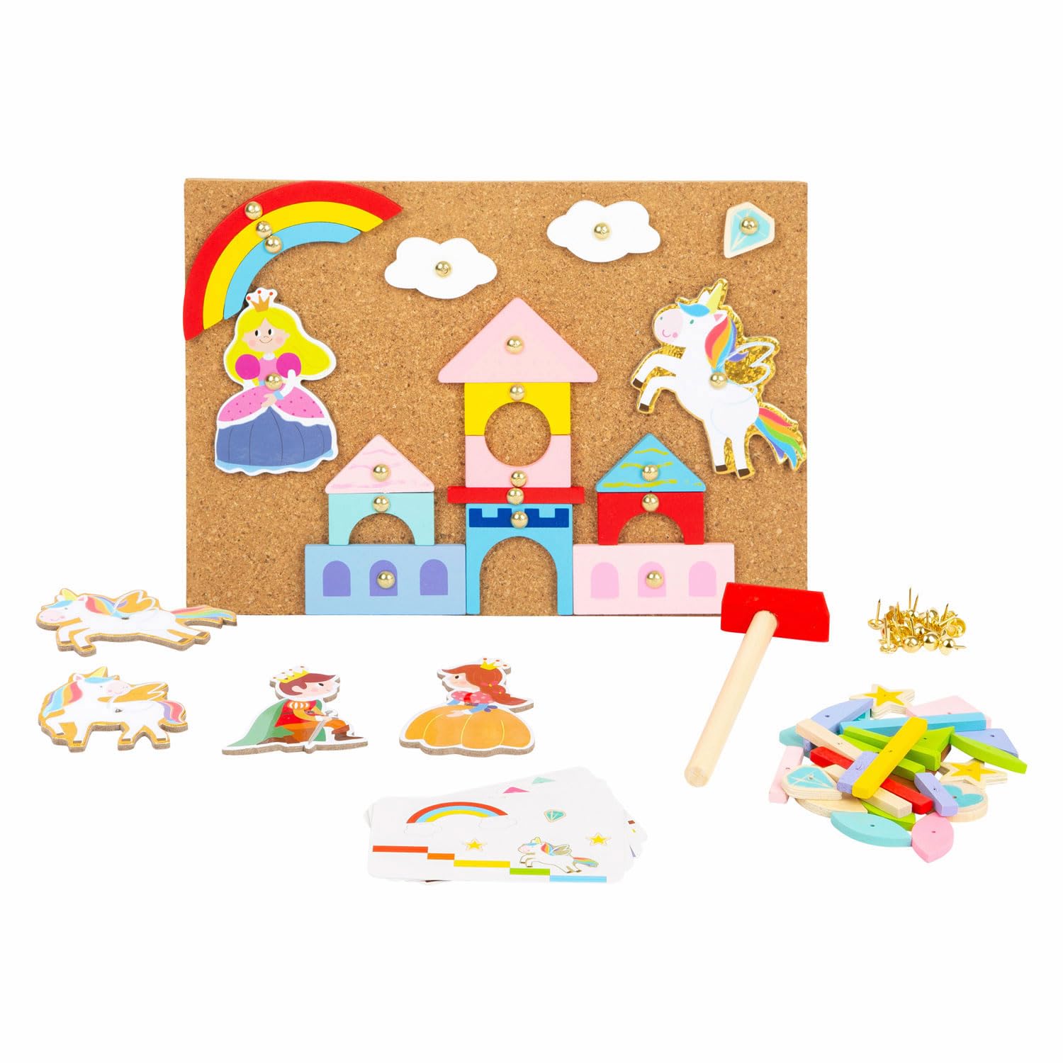 Small Foot 11571 Unicorn Hammering Game made of wood and cork, with unicorn and princess motifs, for ages 6 years and up, Pastel Pink, Purple