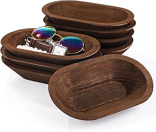 8 PCS Wooden Dough Bowls, Rustic Wooden Candle Bowl for Decor, Woodens Dowls for DIY Candle Home Crafts Making, Farmhouse Decoration (Brown-8PCS)