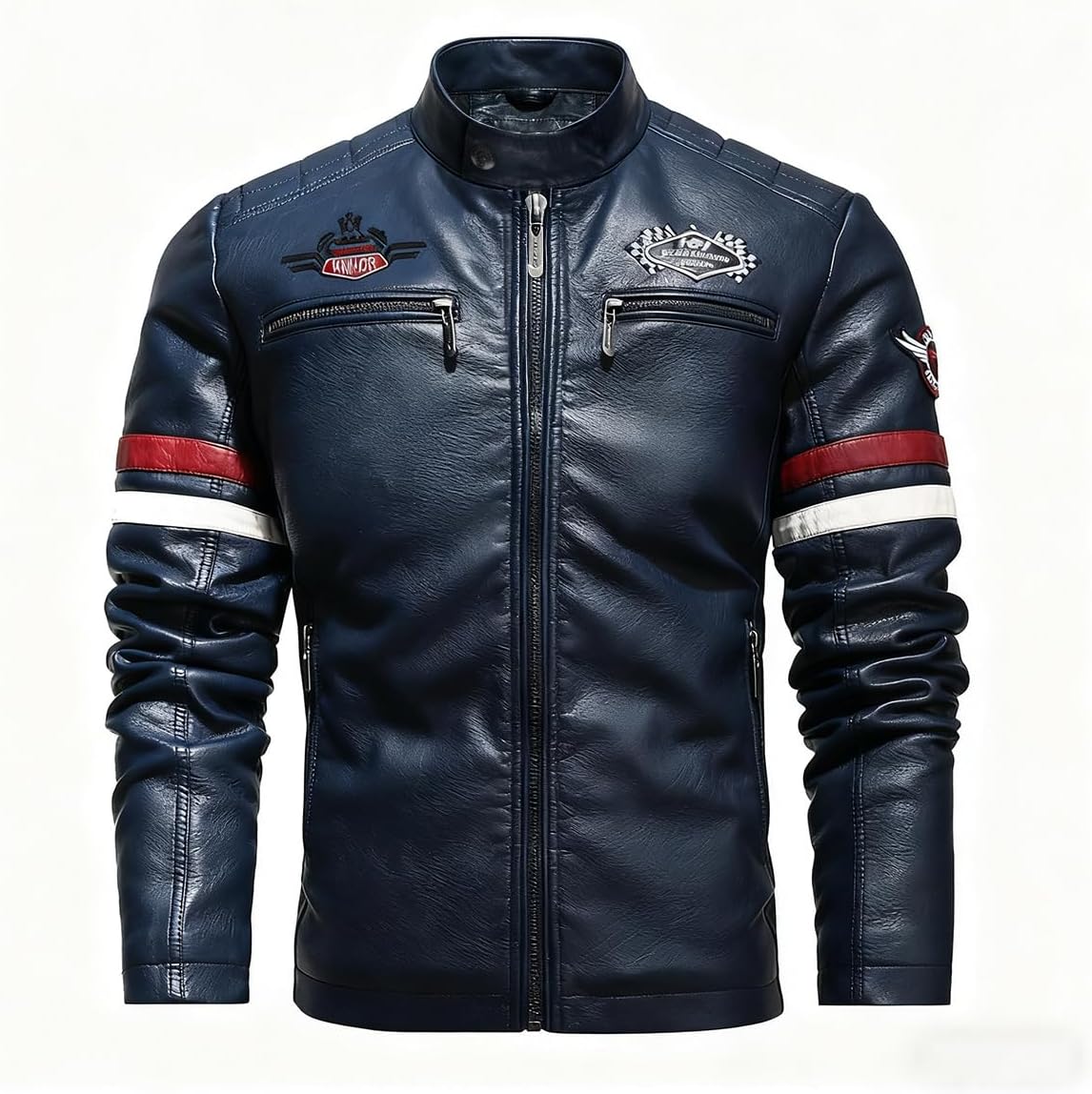 Men's Faux Leather Jacket Zip Up Casual Windbreaker Motorcycle Jacket Biker Outwear Coat