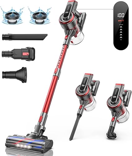 WLUPEL Aspiradora inalámbrica aspiradora de palo de 33 kPa potente aspiradora de mano de 400 W con pantalla táctil LED tiempo de funcionamiento de