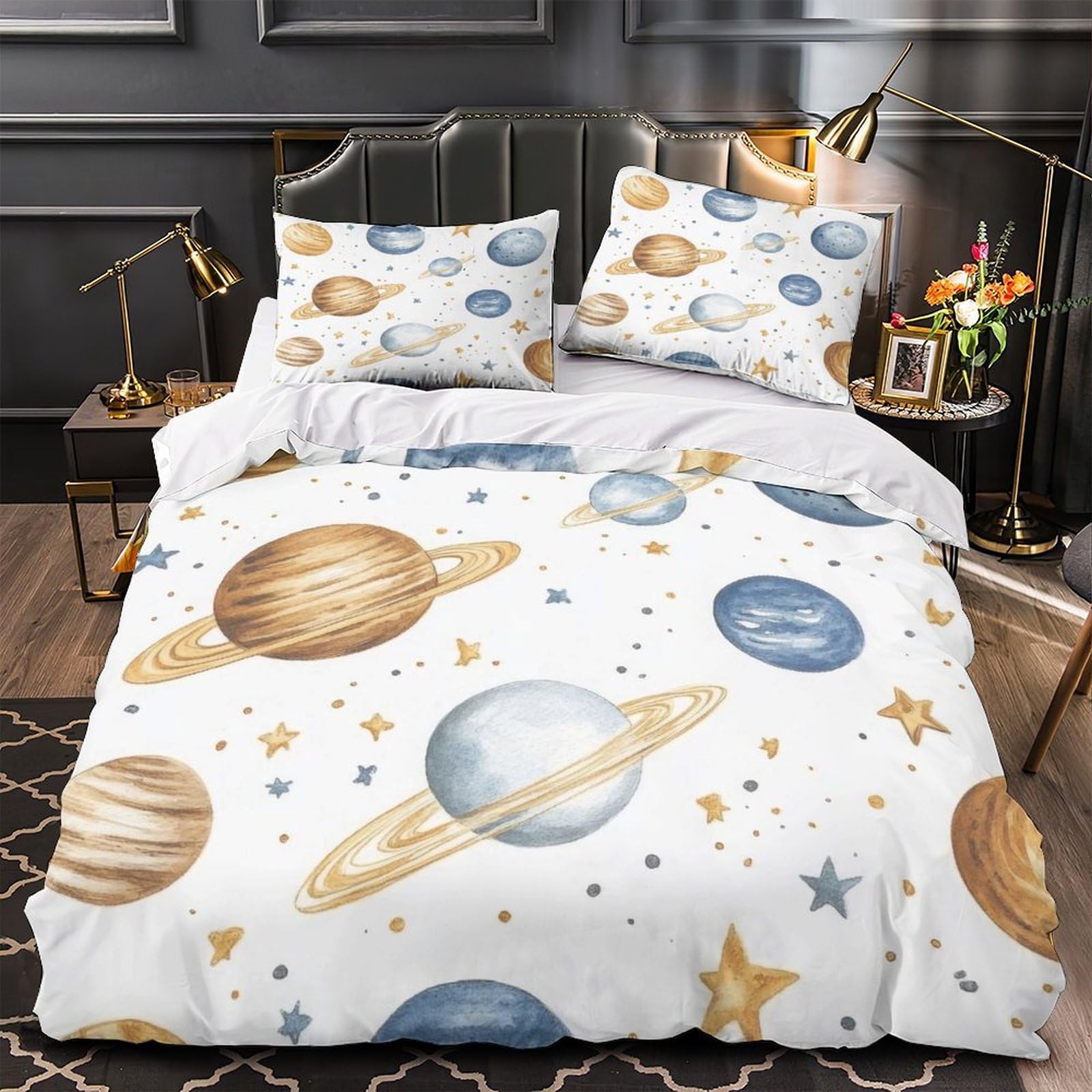 Housse de couette planètes lit simple 140x200cm hypoallergénique