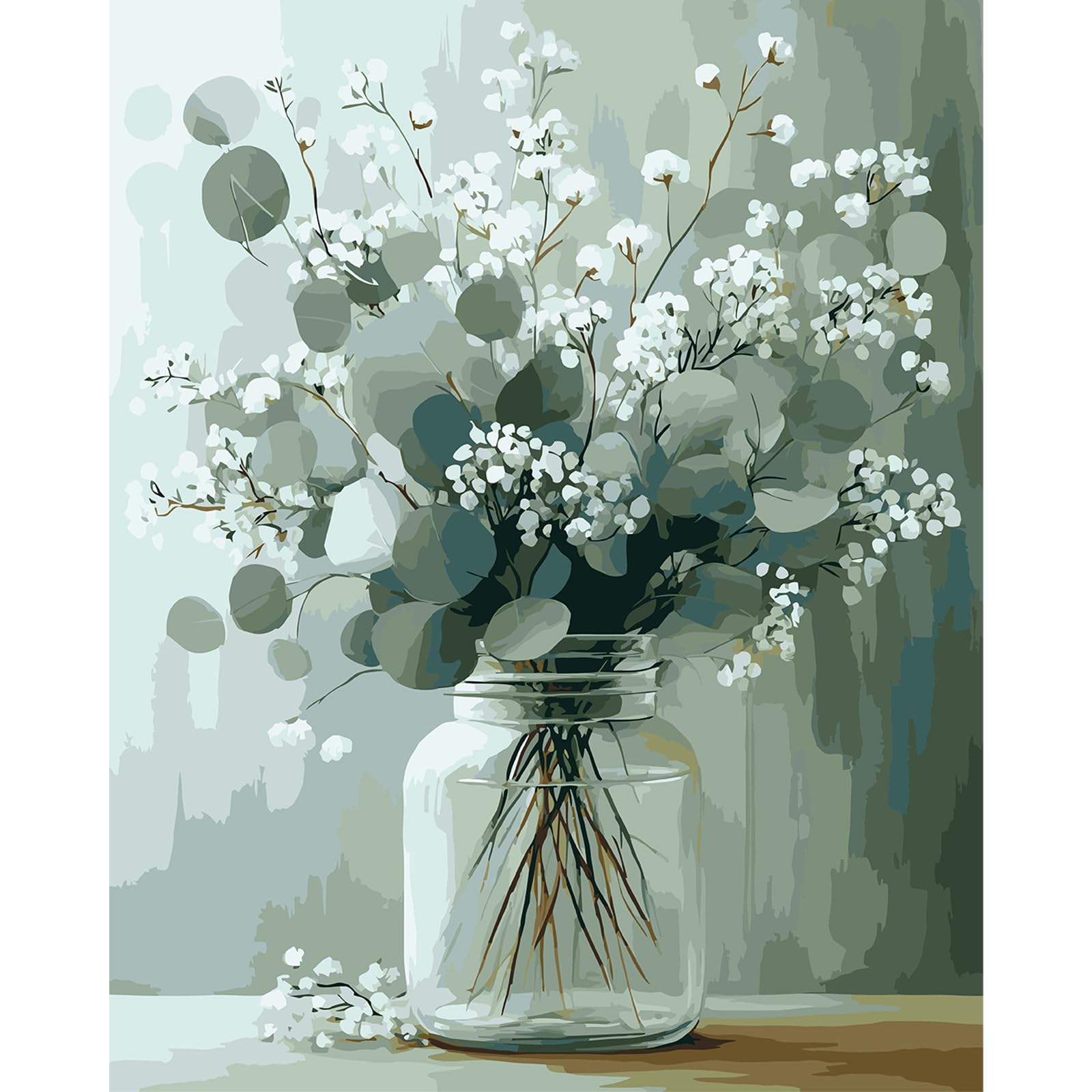 QENSPE Paint by Numbers for Adults - 16x20 Inch White Flowers Paint by Number Colored Canvas Kits for Students Beginner without Frame, Glass Jar Acrylic Oil Painting DIY Craft for Gift Home Wall Decor