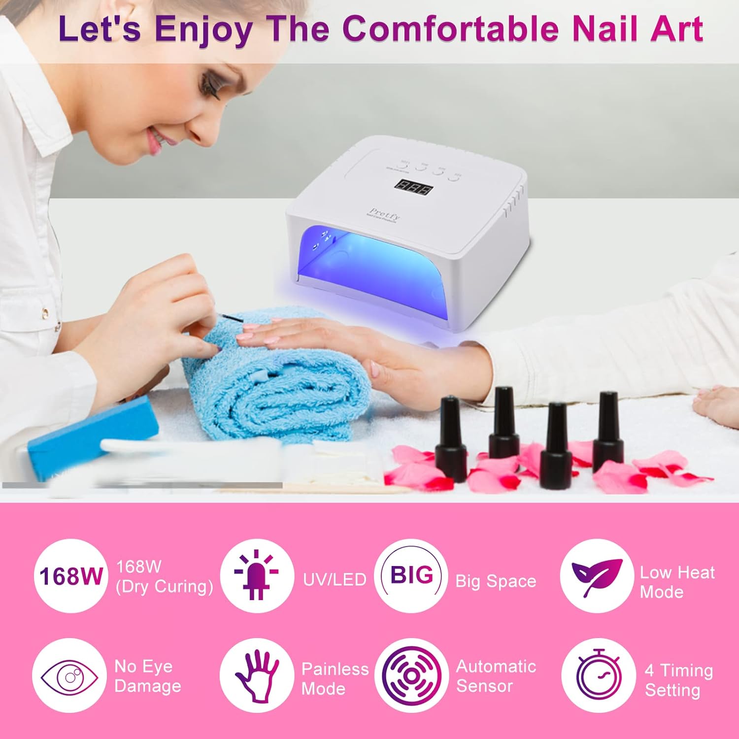 Pretfy 168W UV LED Nail Lamp, Gel Nail Light Quick Drying Nail Gel