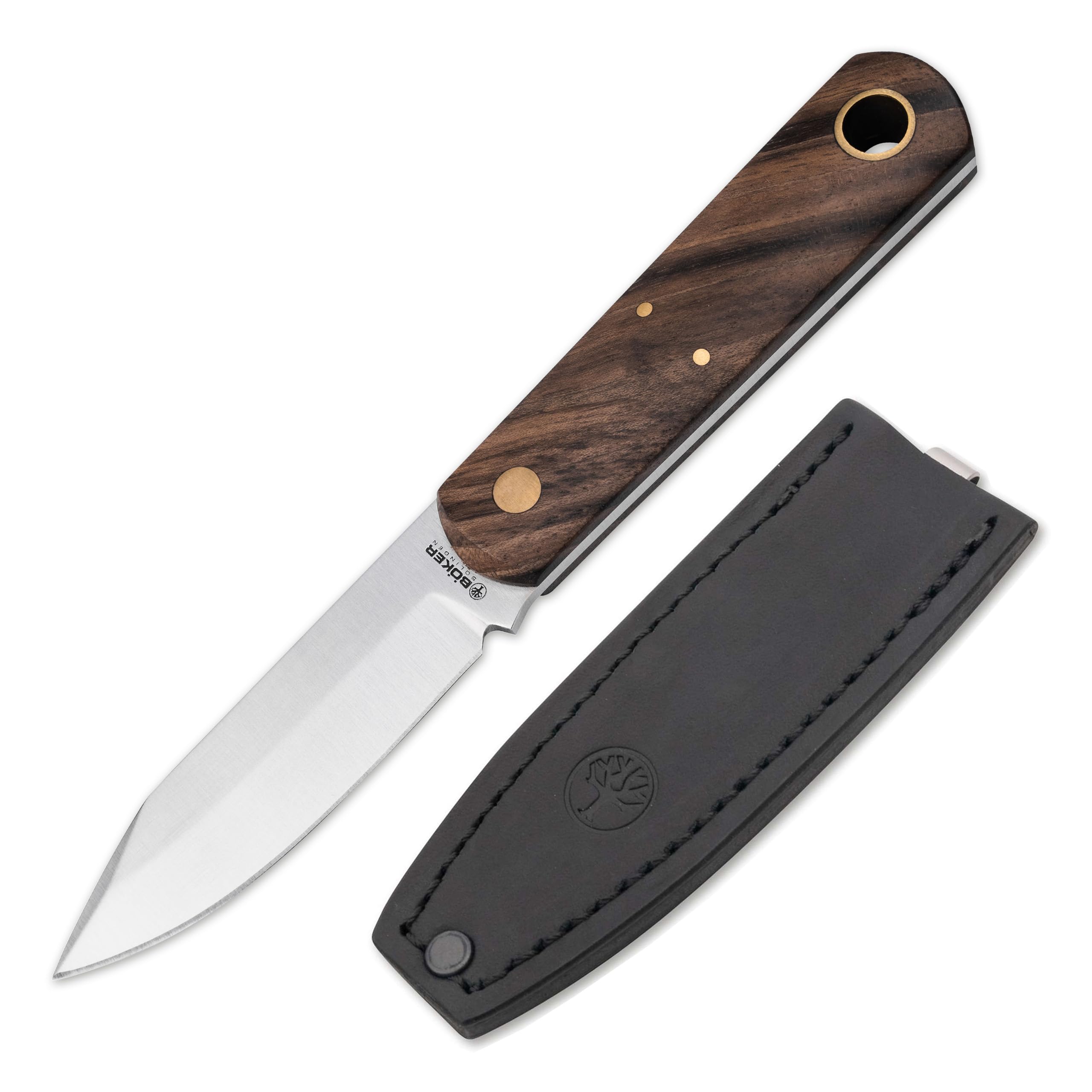 Böker SOLINGEN® Barlow BFF feststehendes Taschenmesser mit Holz-Griff - Premium Taschen-Messer handgemacht mit Lederscheide - 42a konformes Messer Made in Germany