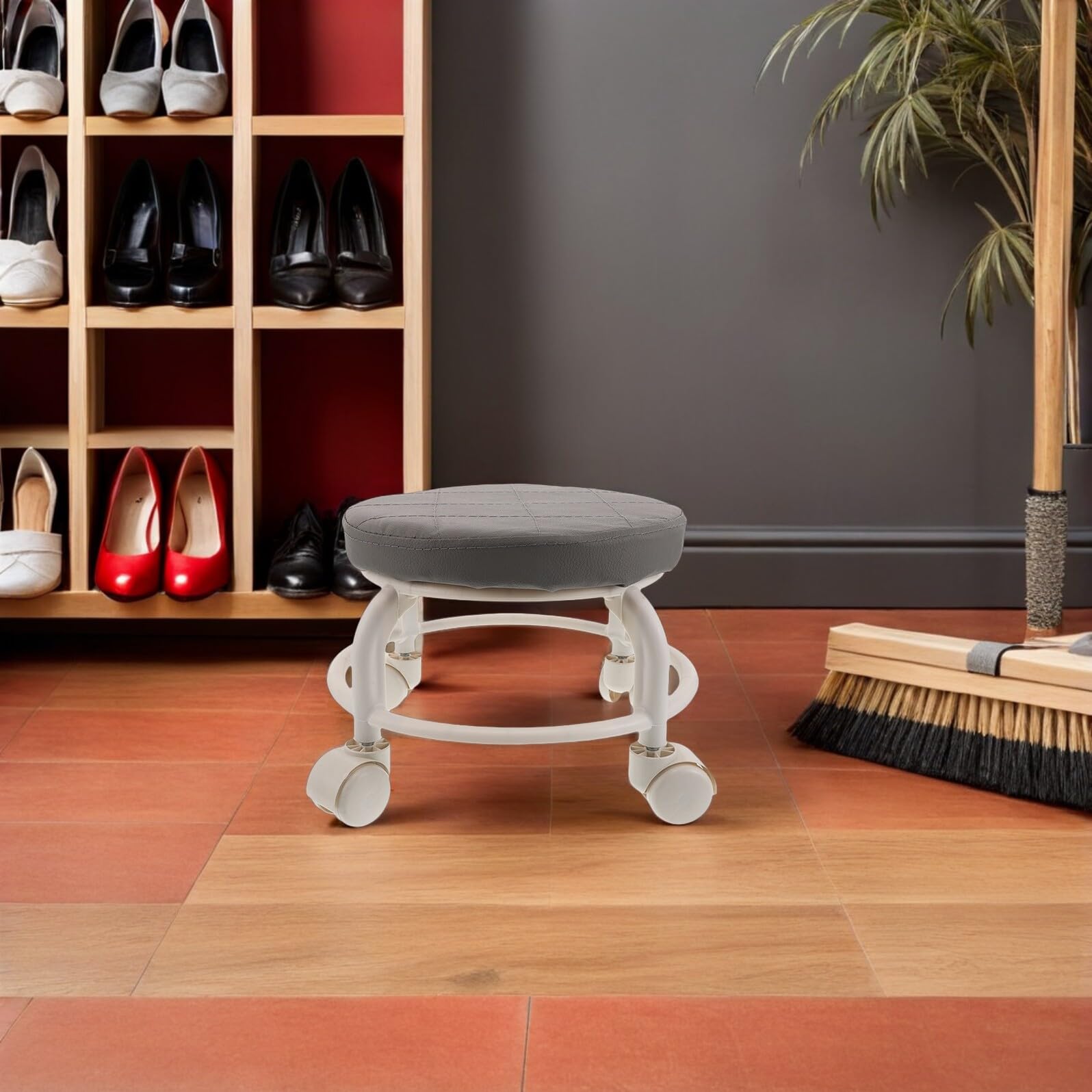 Ipetboom Sgabello Girevole in Pu con Ruote a 360° per Manicure e Salone, Sedile Rotondo Imbottito per Ufficio, Giardino e Casa