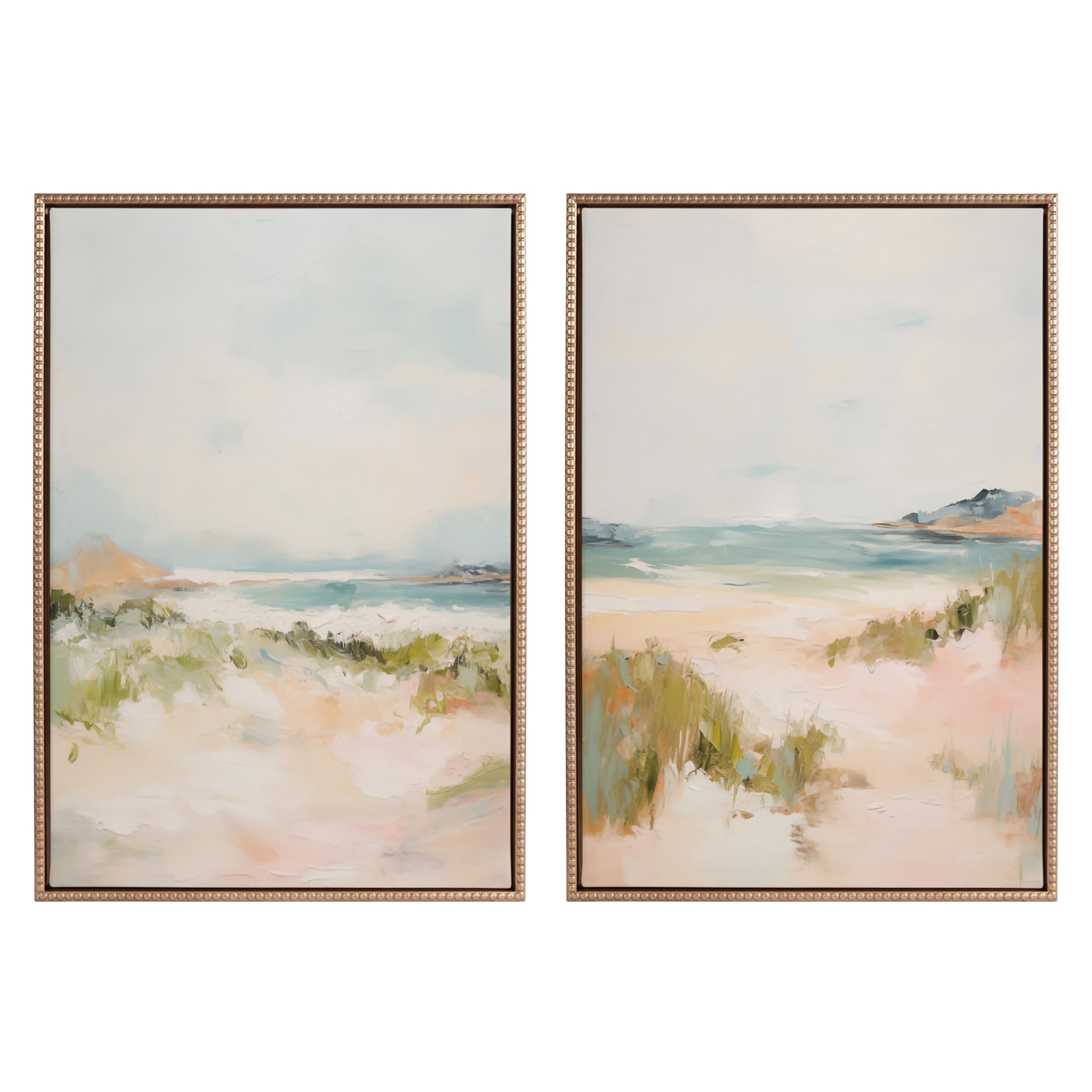 Photo 1 of Kate and Laurel Sylvie Beaded Tranquil Landscape III and V Vintage Framed Canvas Wall Art Set by Amy Lighthall, 2 Piece Set 23x33 Gold, Abstract Nature Painting Art for Wall