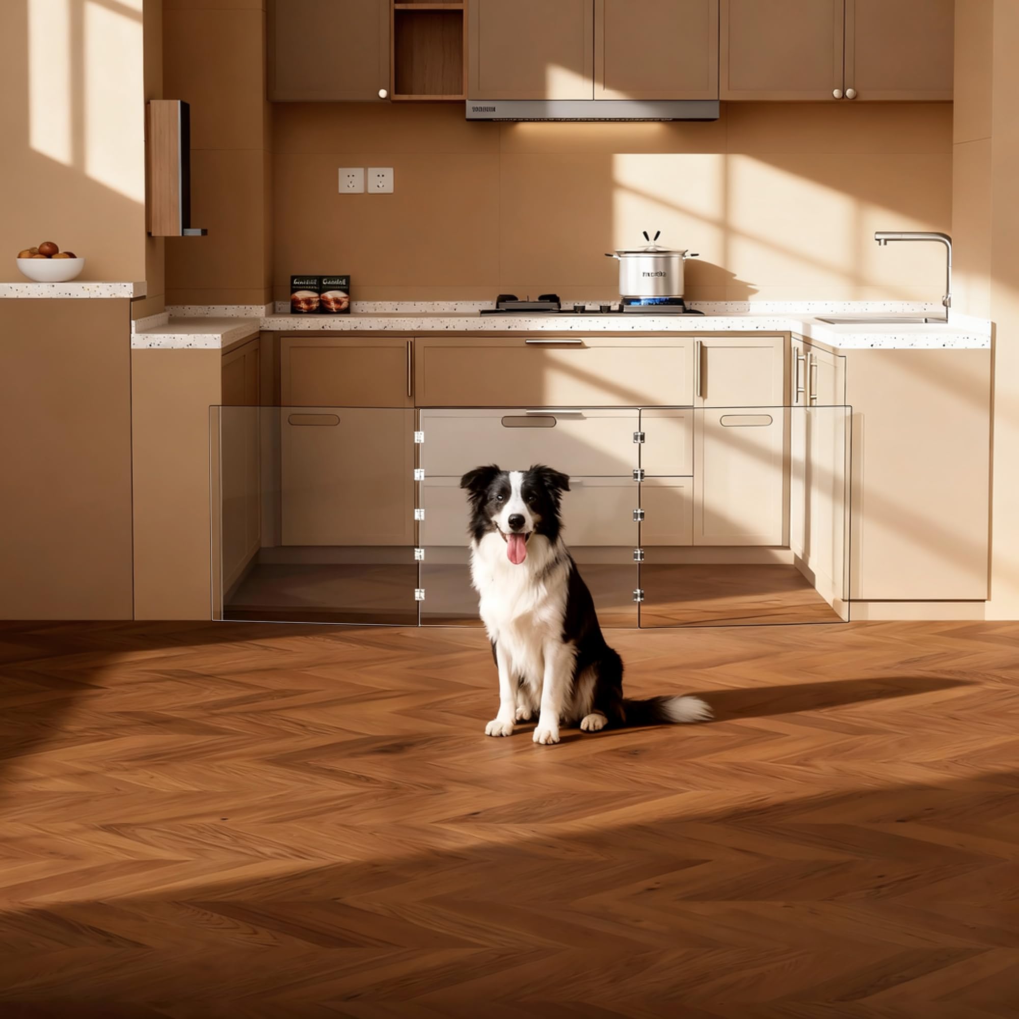 Acryl Hundegitter, Absperrgitter Hund, welpengitter Hund, Treppenschutzgitter ohne Bohren, absperrung für Türöffnungen innen, Welpen- und Katzenzaun (3 Paneele)
