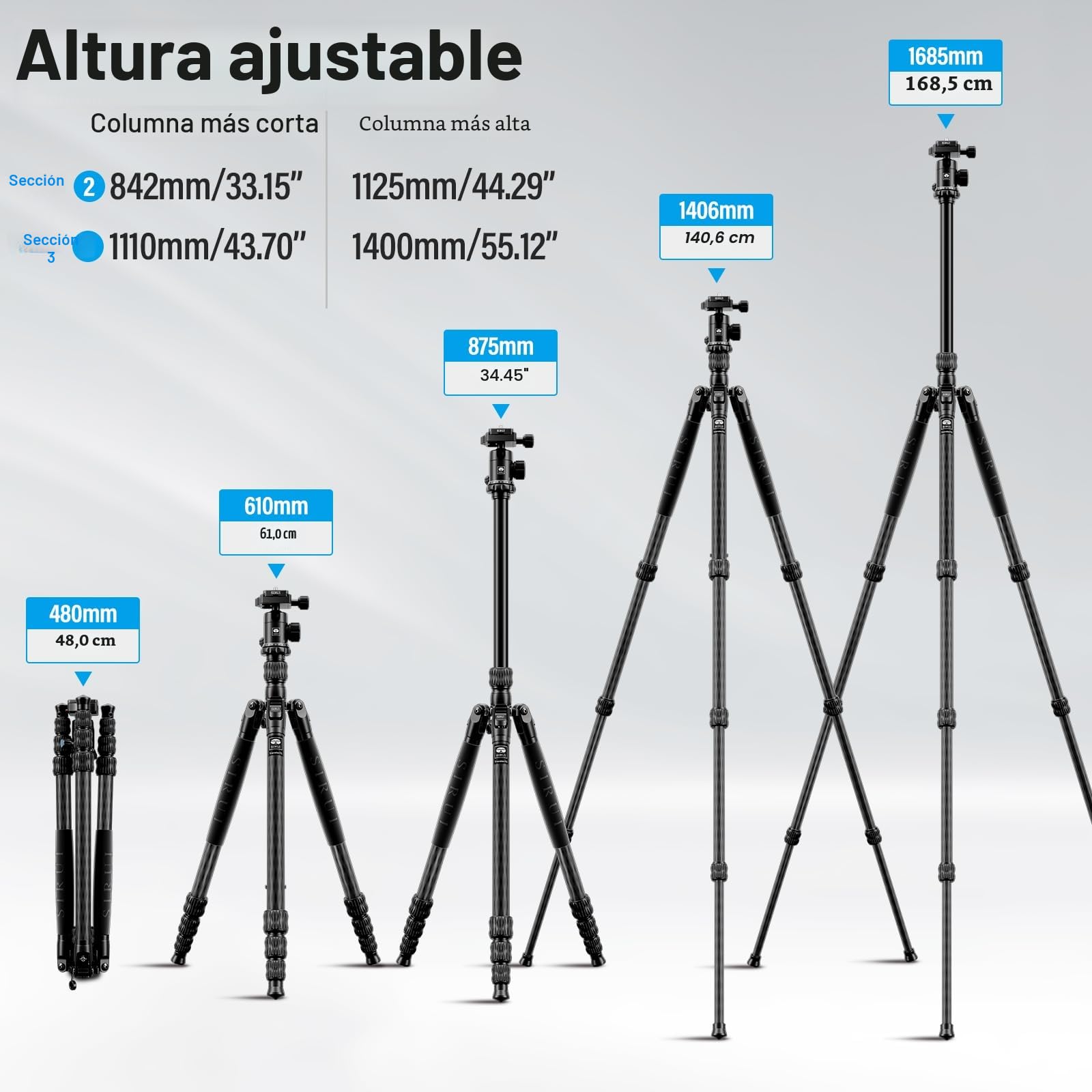 SIRUI Trípode de Fibra de Carbono Compacto y Liviano con Monopié Desmontable, Rótula de Bola Panorámica E-10 de 360°, Placa de Liberación Rápida para Arca, Carga de hasta 17.6lbs/8kg - Traveler 7C