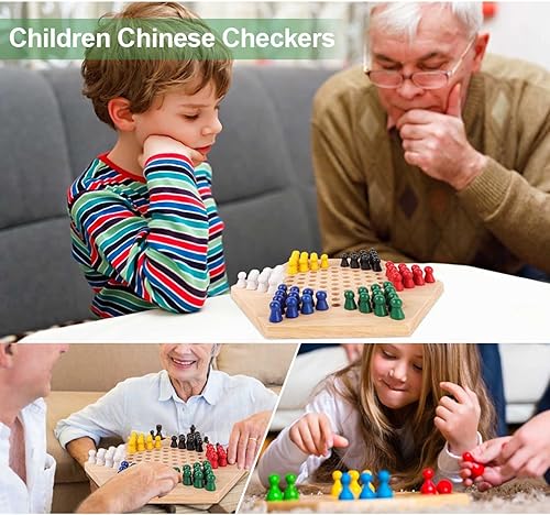 Miniatura 2 de Ejoyous Chinese Checkers Set Wooden Board Game Educational Fun Family Board Games for Adults Seniors Kids