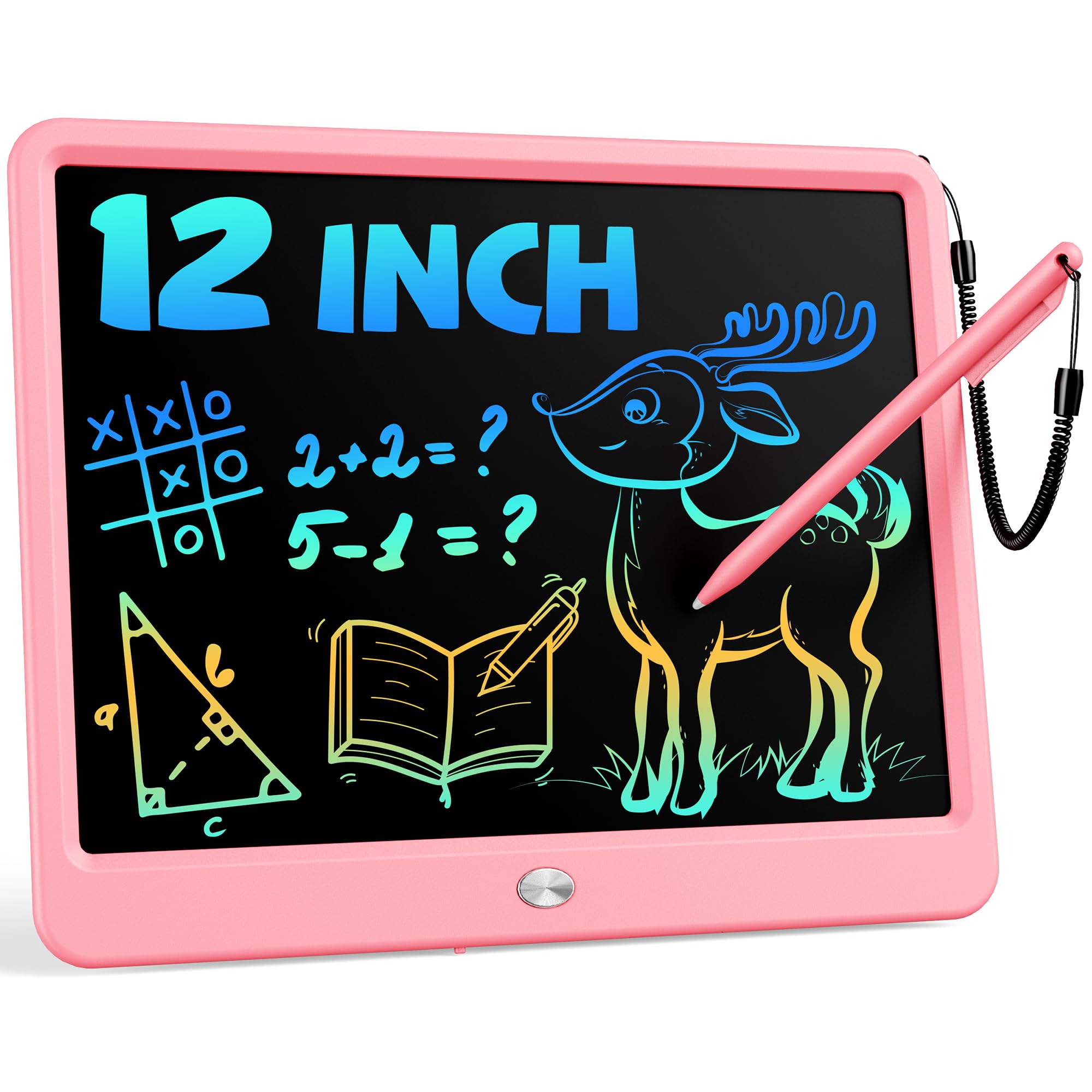 Bravokids 12 Inch LCD Writing Tablet for 3 Year Olds - Electronic Drawing Pad and Doodle Board as Educational Birthday Gifts for Girls and Boys (Pink)