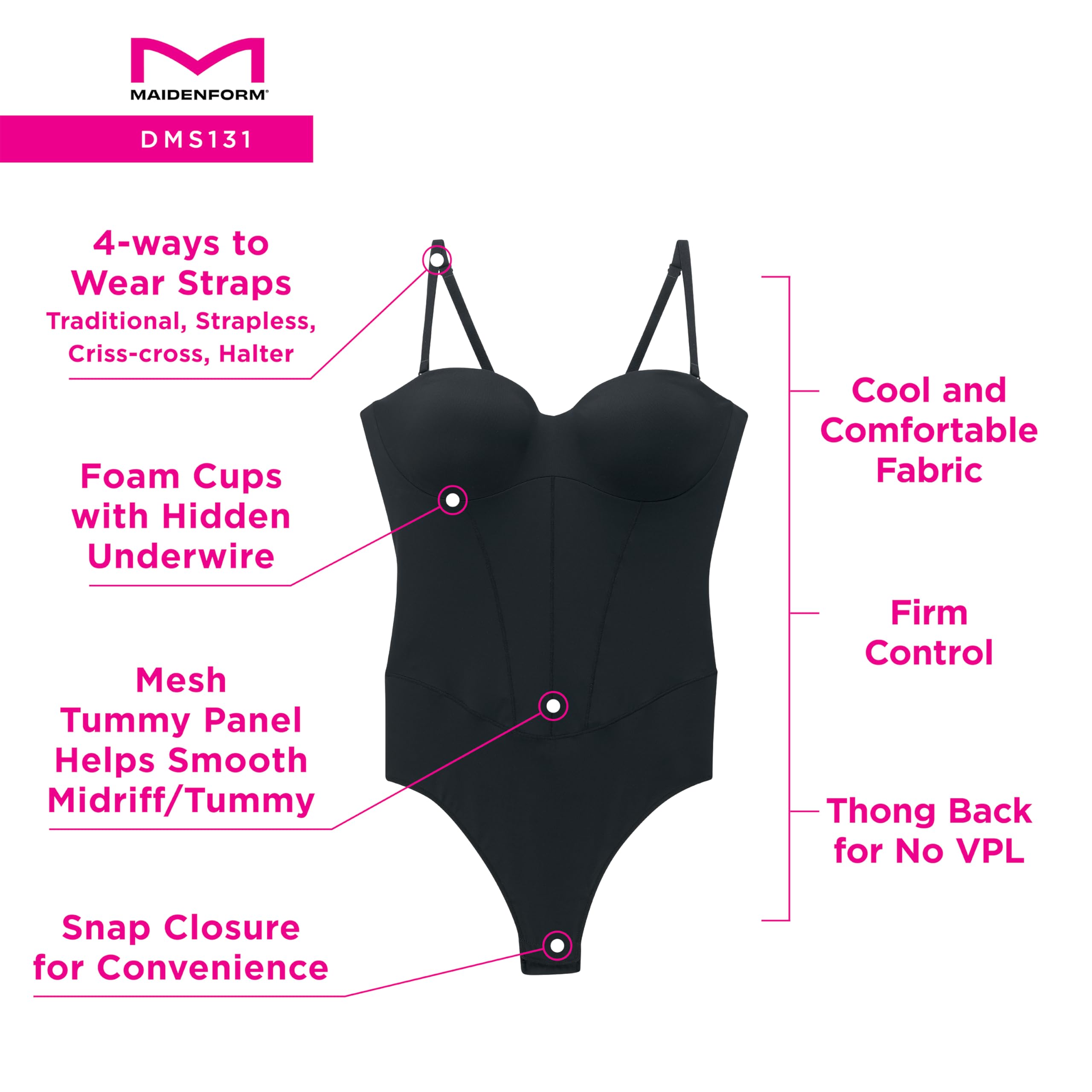 Maidenform Tummy Shaping Thong Bodysuit, Multiway Thong Shaper, Firm Control Body gainant Femme (lot de 1)