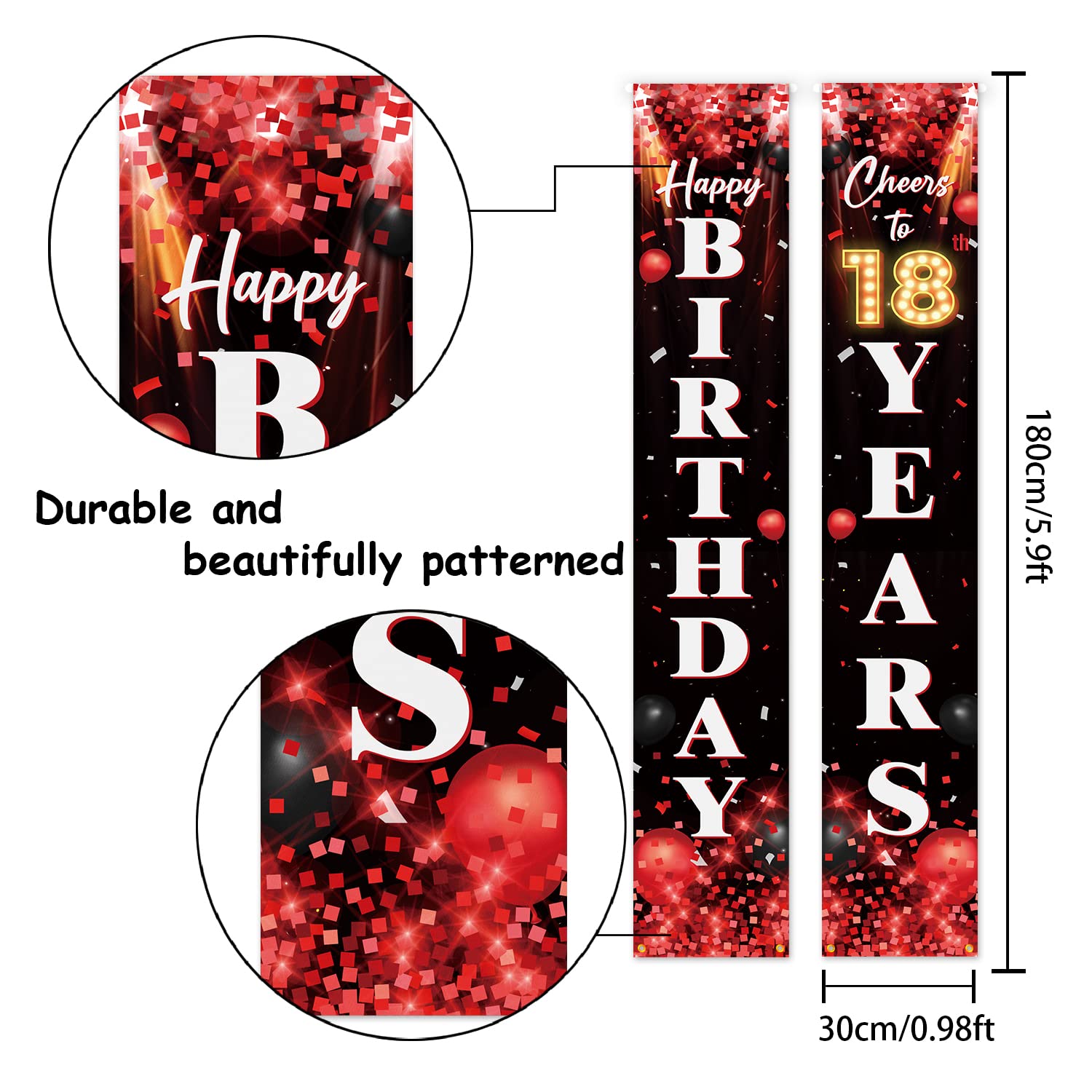 Vicycaty Tür Banner Zum 18. Geburtstag (185x90 Cm) - Rot-Schwarz-Weiße Dekoration Für Mädchen, Indoor & Outdoor