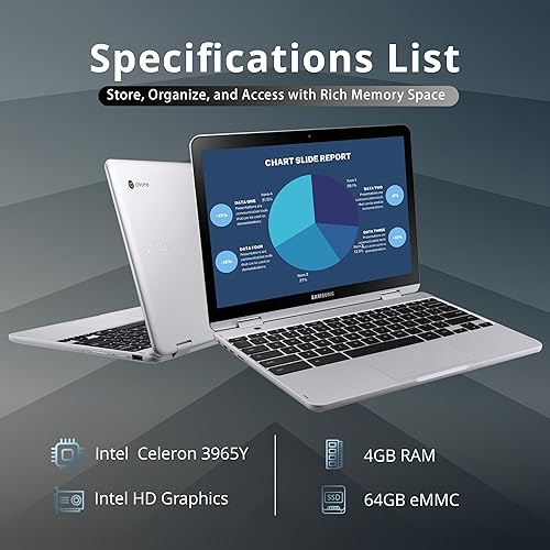 Miniatura 2 de SAMSUNG Plus V2 - Laptop Chromebook 2 en 1 con pantalla táctil FHD de 12.2 pulgadas, Intel Celeron 3965Y, 4 GB de RAM, 64 GB eMMC, cámara frontal