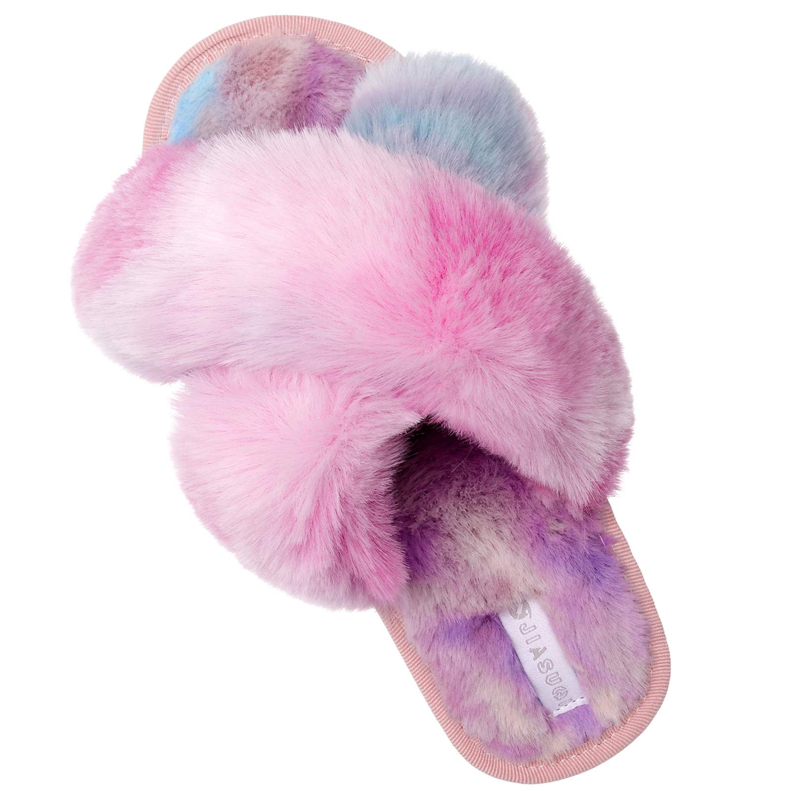 Cross Open Toe Fuzzy Fluffy House Slippers For Women Cozy